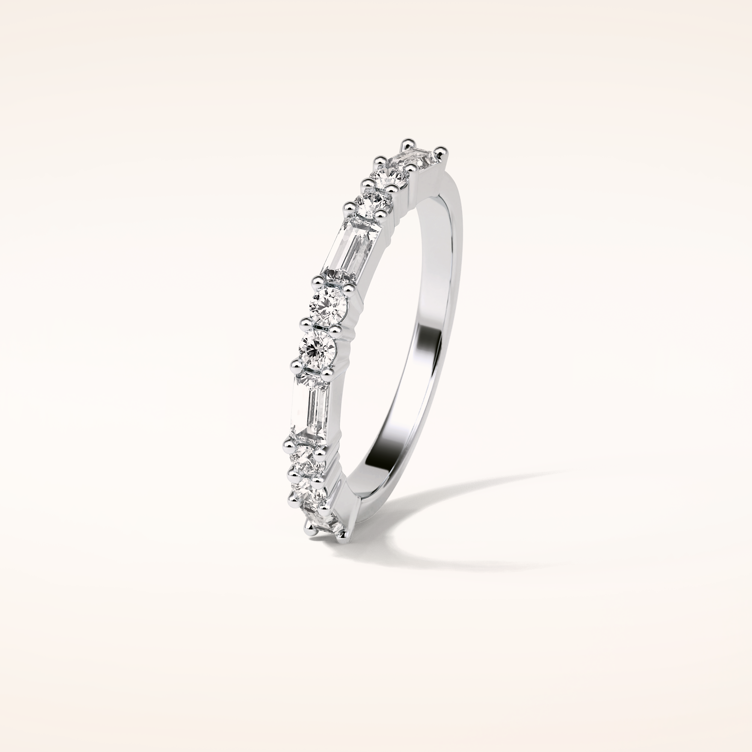 0.64 Round & Baguette Shaped Moissanite Half Eternity Wedding Band