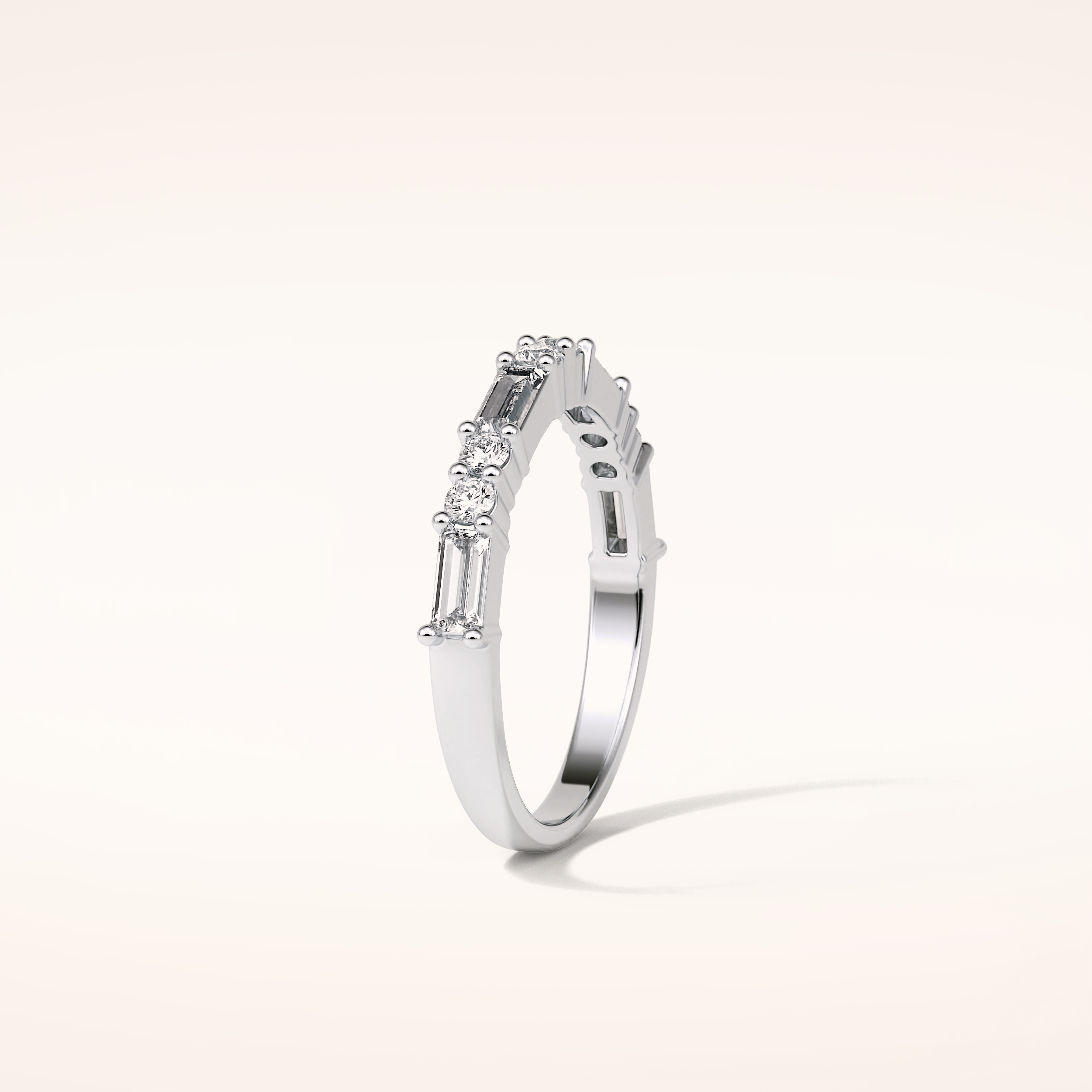 0.64 Round & Baguette Shaped Moissanite Half Eternity Wedding Band