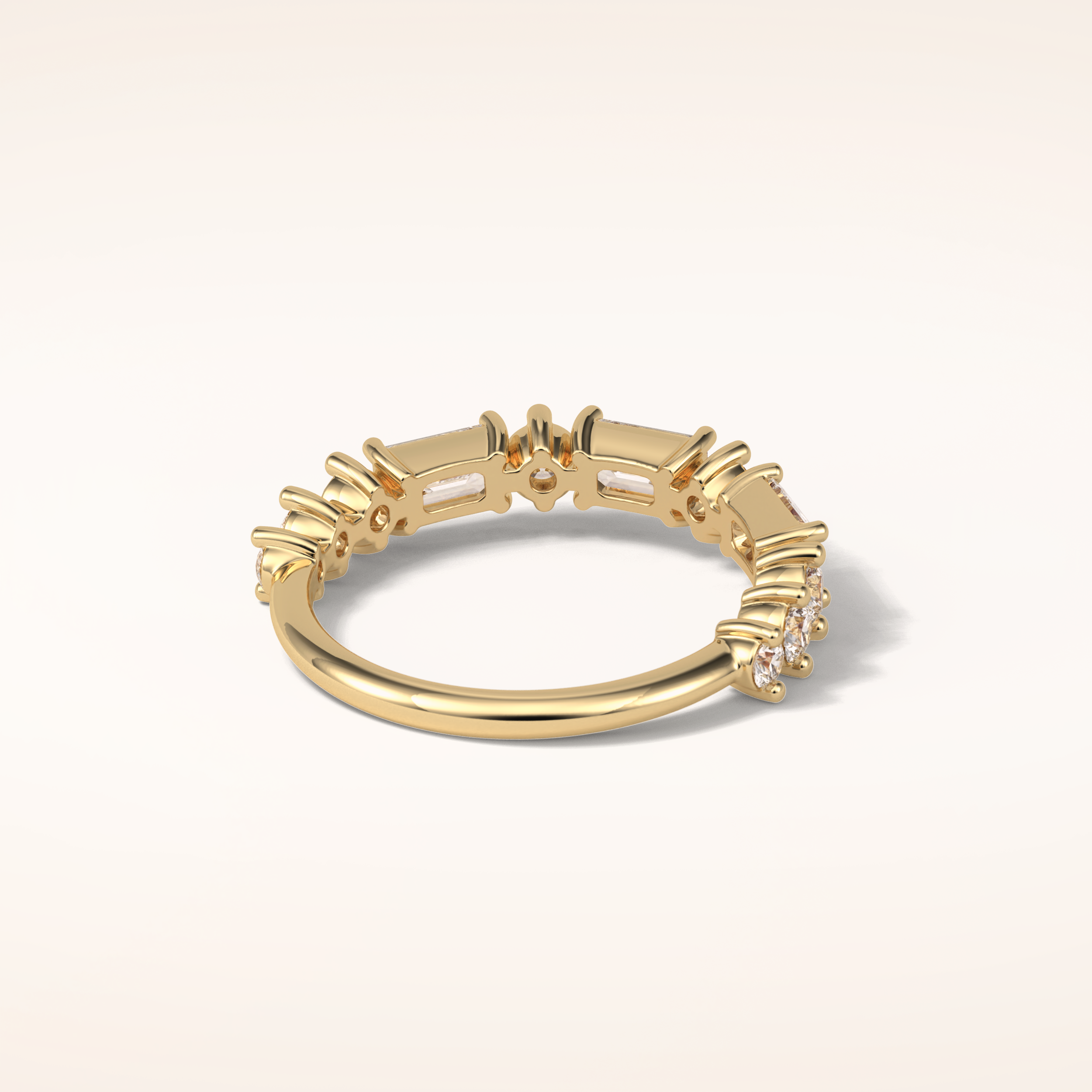 1.28 Emerald & Round Shaped Moissanite Half Eternity Wedding Band