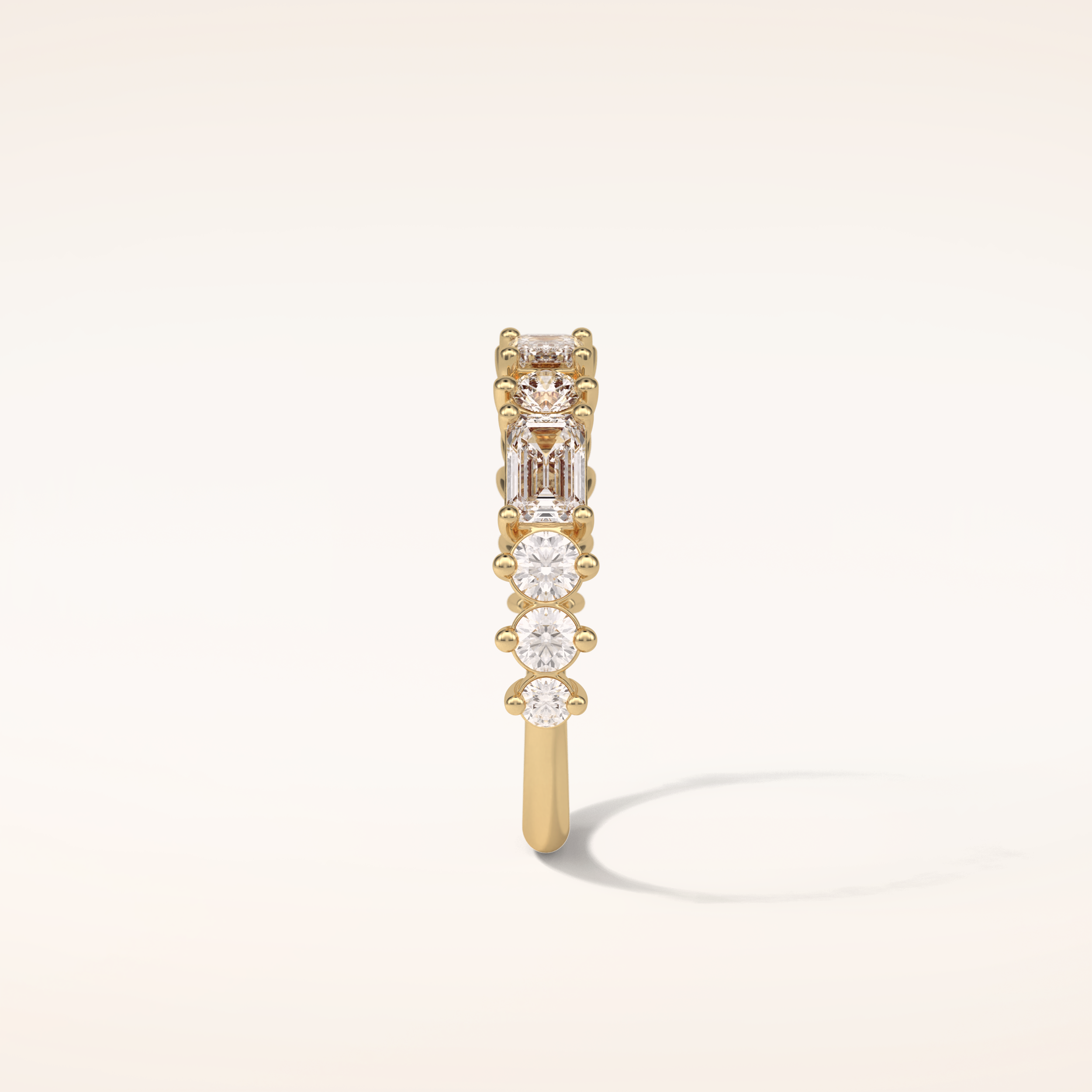 1.28 Emerald & Round Shaped Moissanite Half Eternity Wedding Band