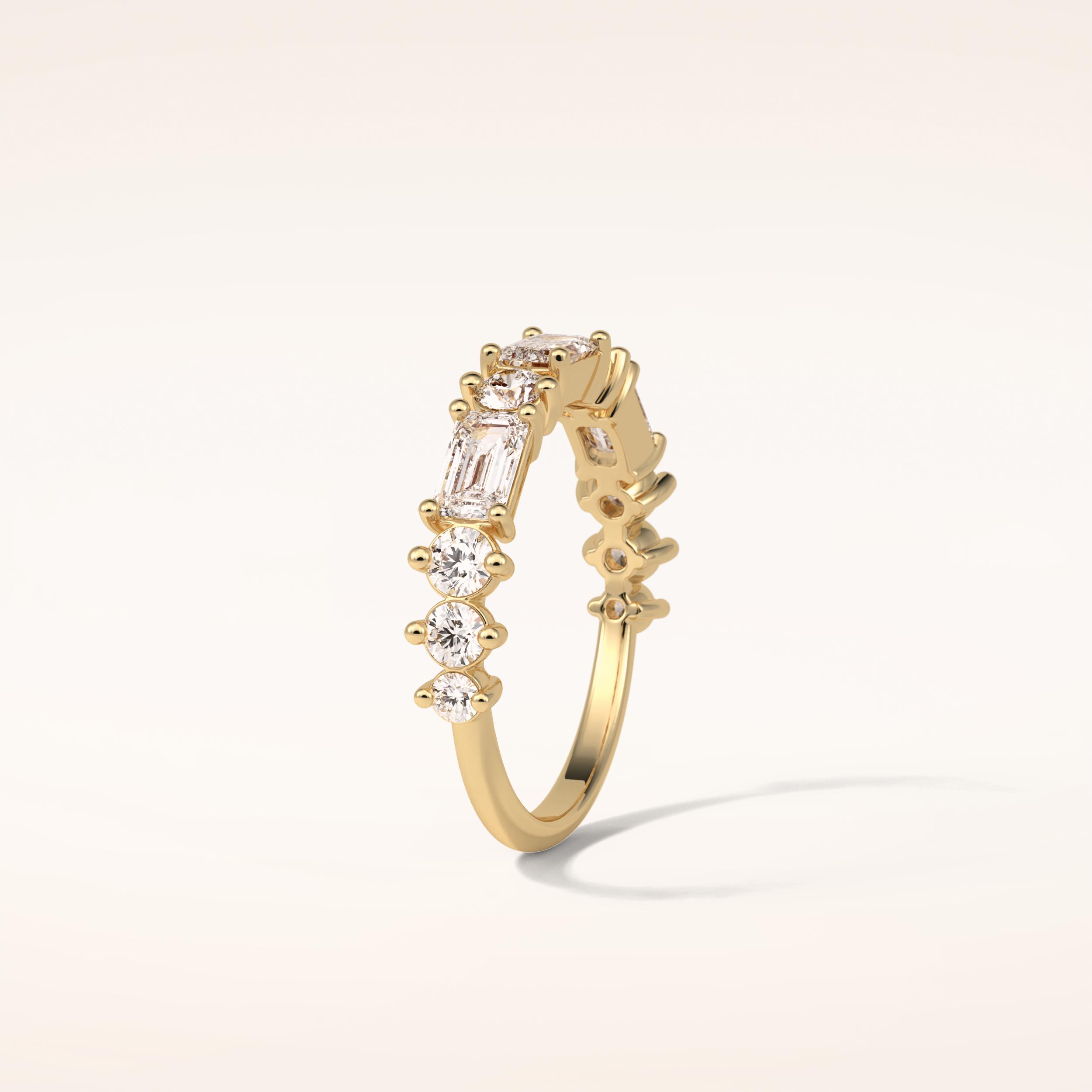 1.28 Emerald & Round Shaped Moissanite Half Eternity Wedding Band