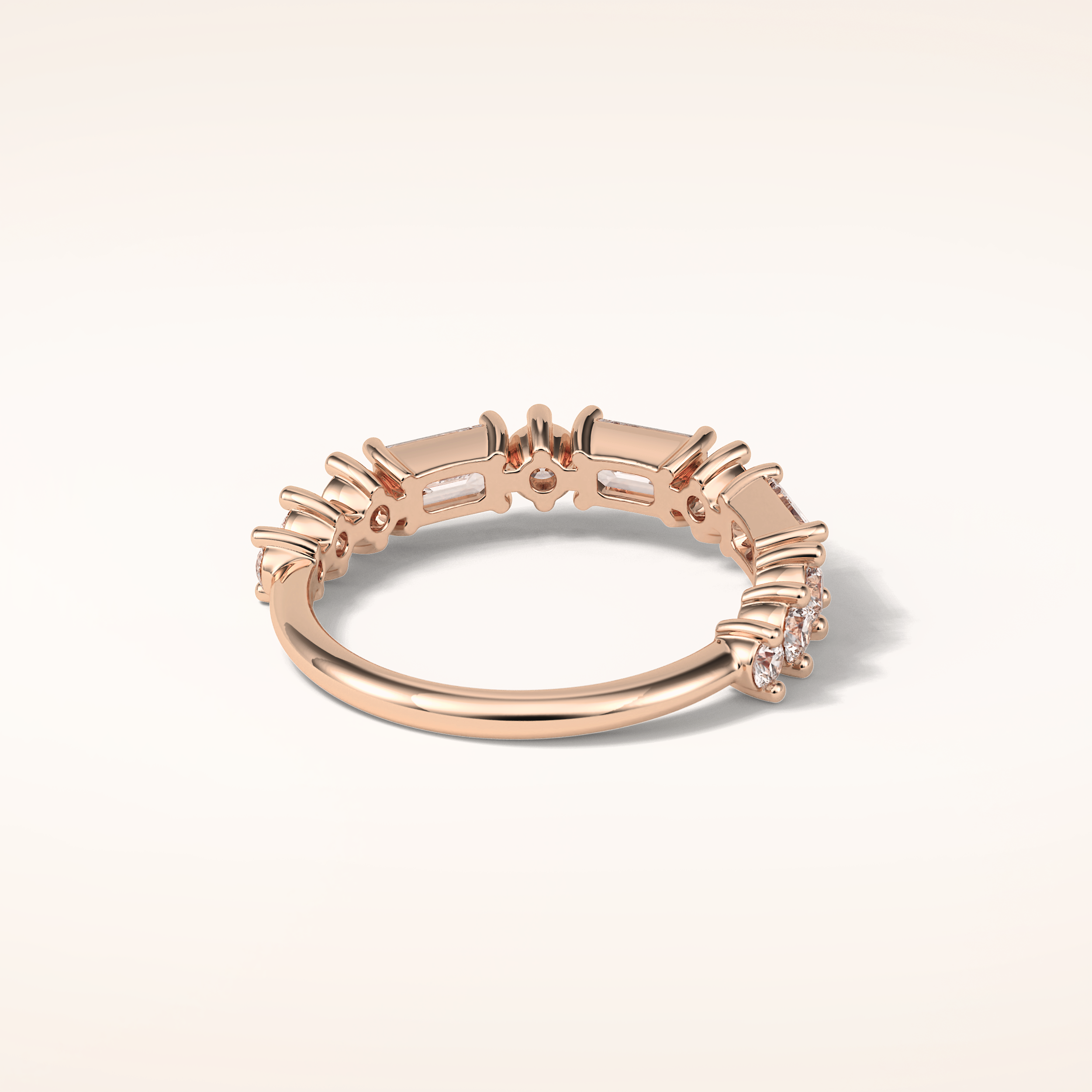 1.28 Emerald & Round Shaped Moissanite Half Eternity Wedding Band