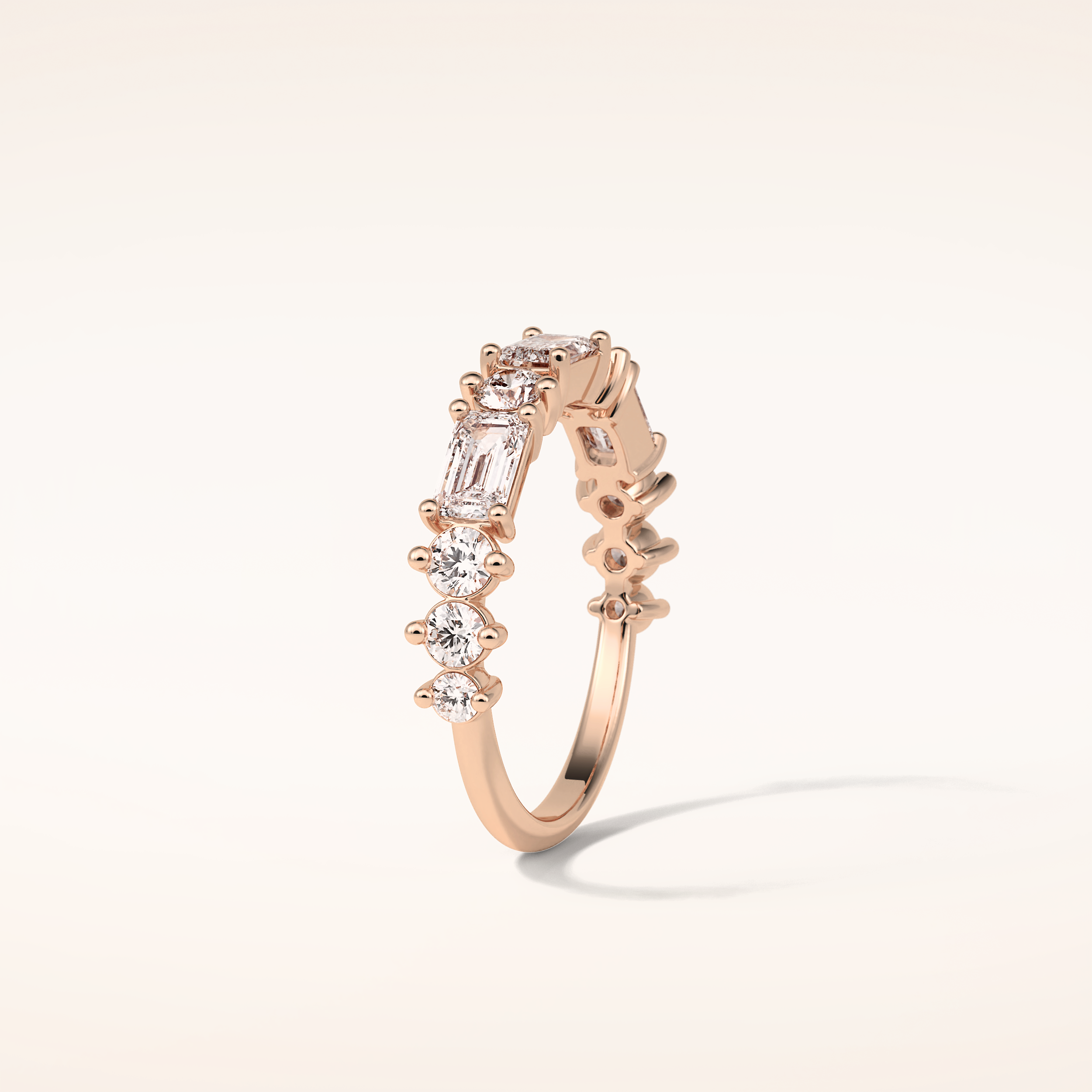 1.28 Emerald & Round Shaped Moissanite Half Eternity Wedding Band