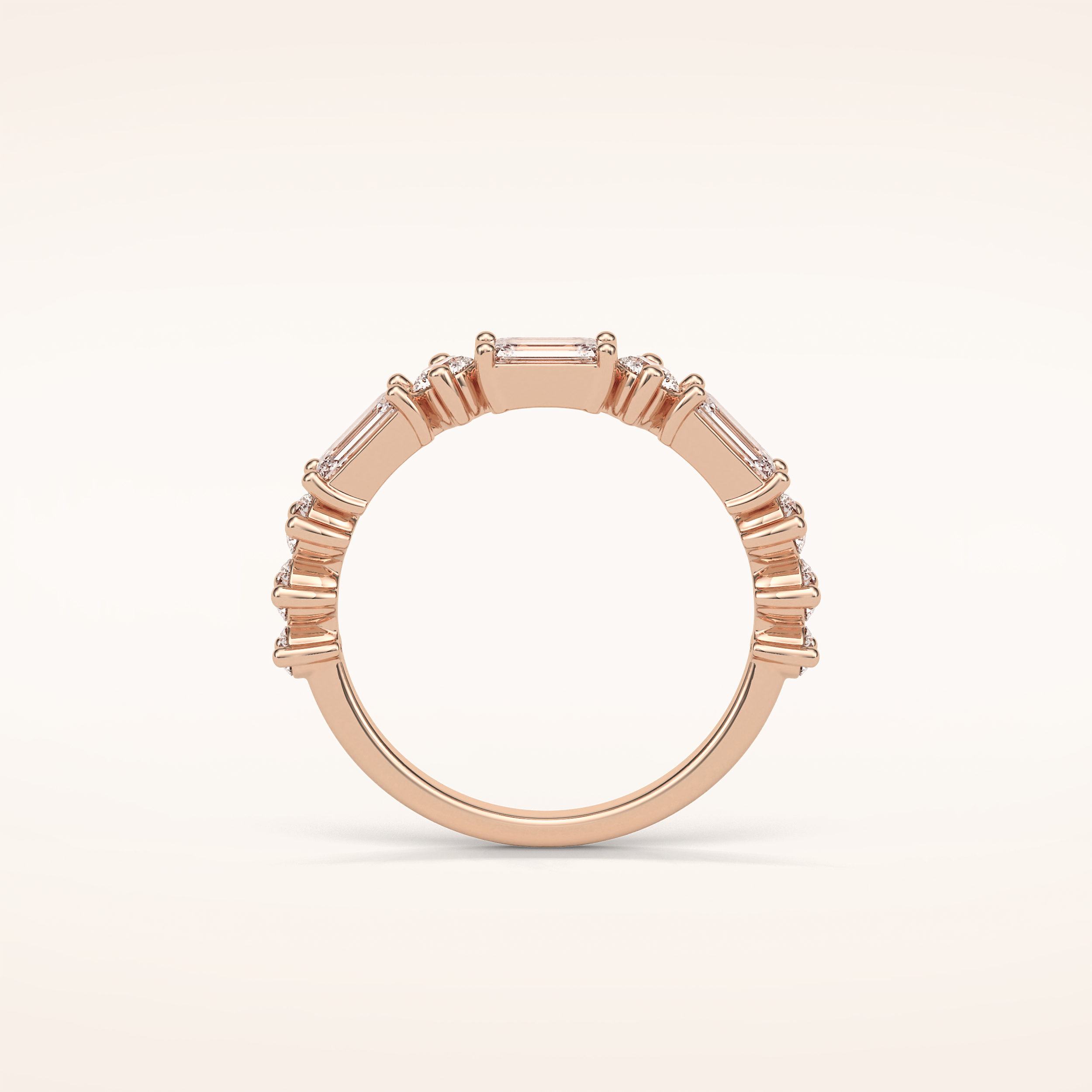 1.28 Emerald & Round Shaped Moissanite Half Eternity Wedding Band