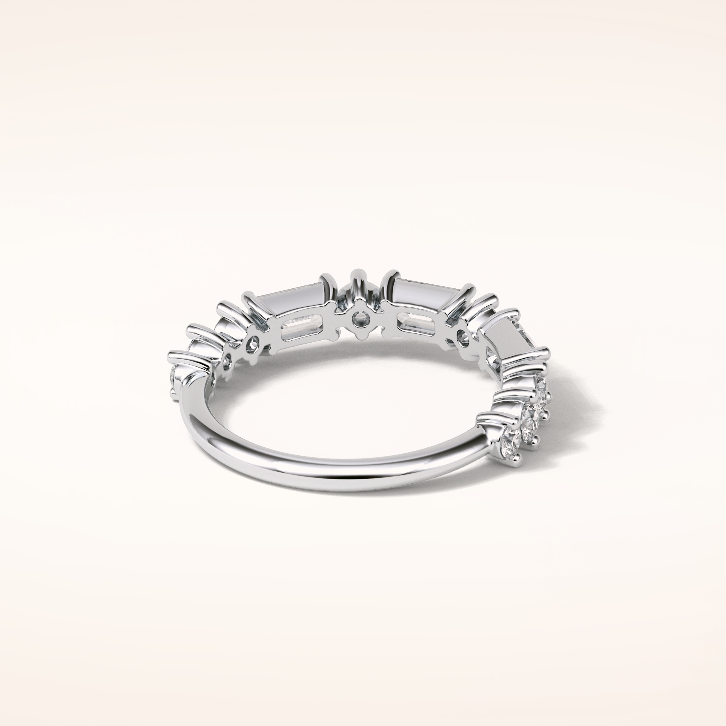 1.28 Emerald & Round Shaped Moissanite Half Eternity Wedding Band