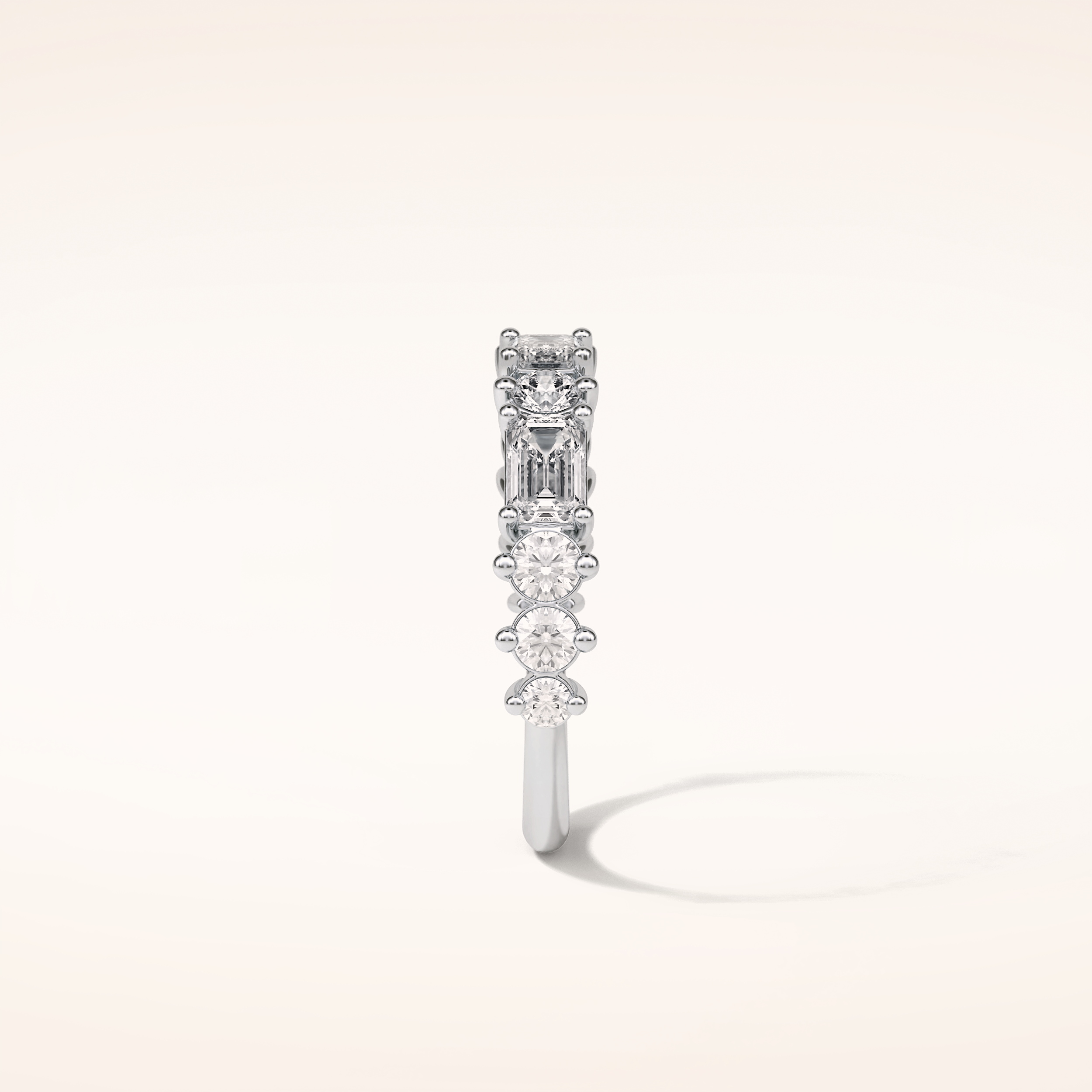 1.28 Emerald & Round Shaped Moissanite Half Eternity Wedding Band