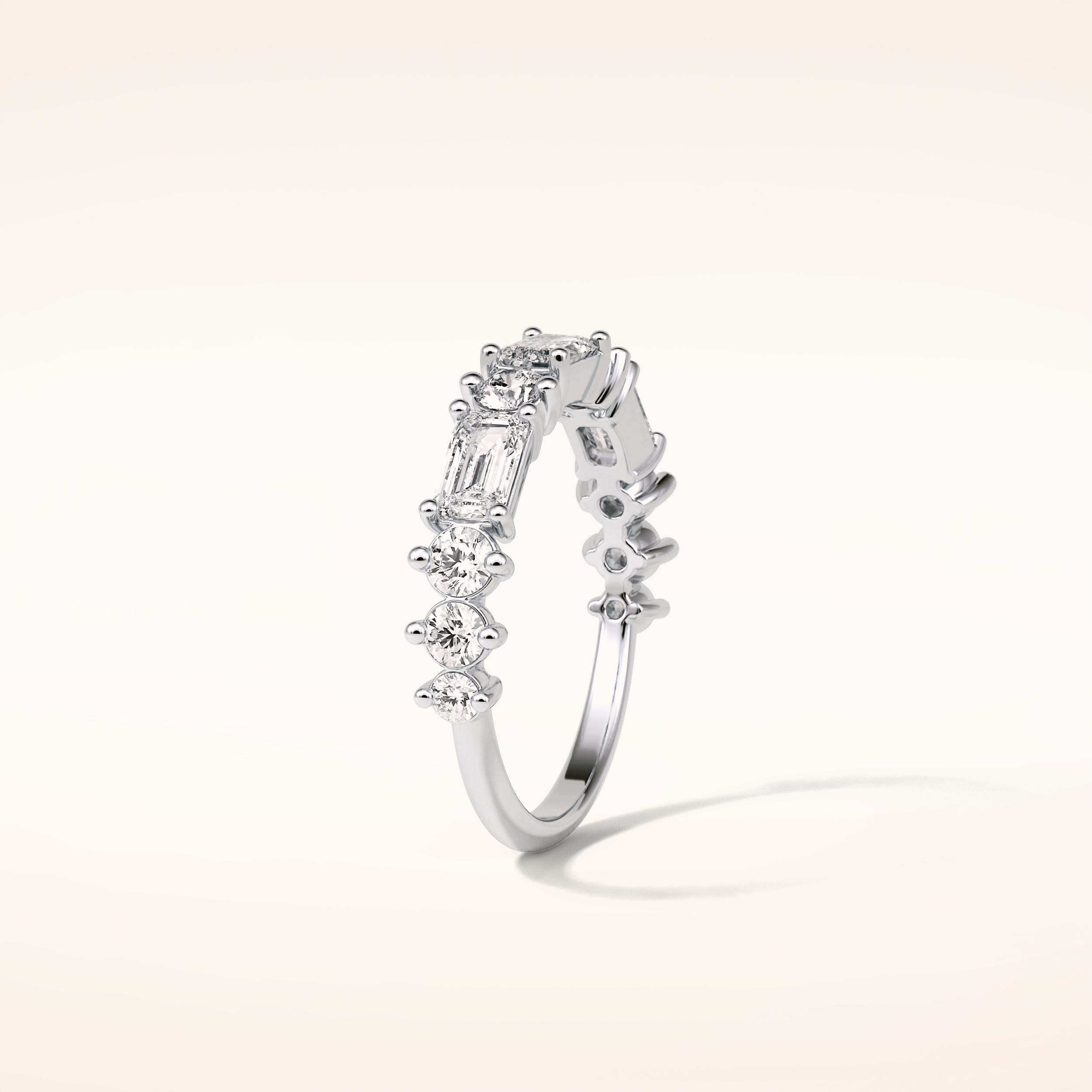 1.28 Emerald & Round Shaped Moissanite Half Eternity Wedding Band