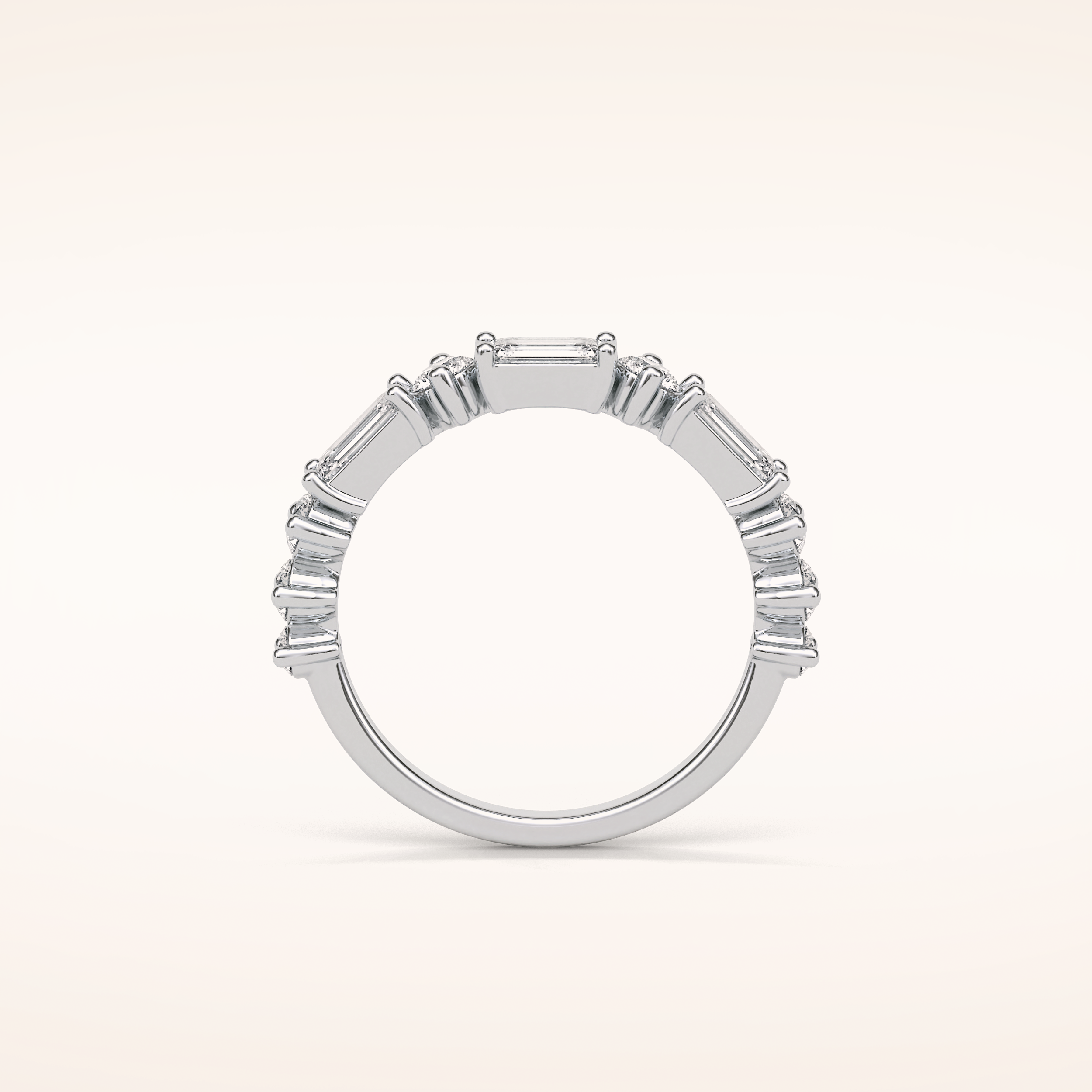 1.28 Emerald & Round Shaped Moissanite Half Eternity Wedding Band