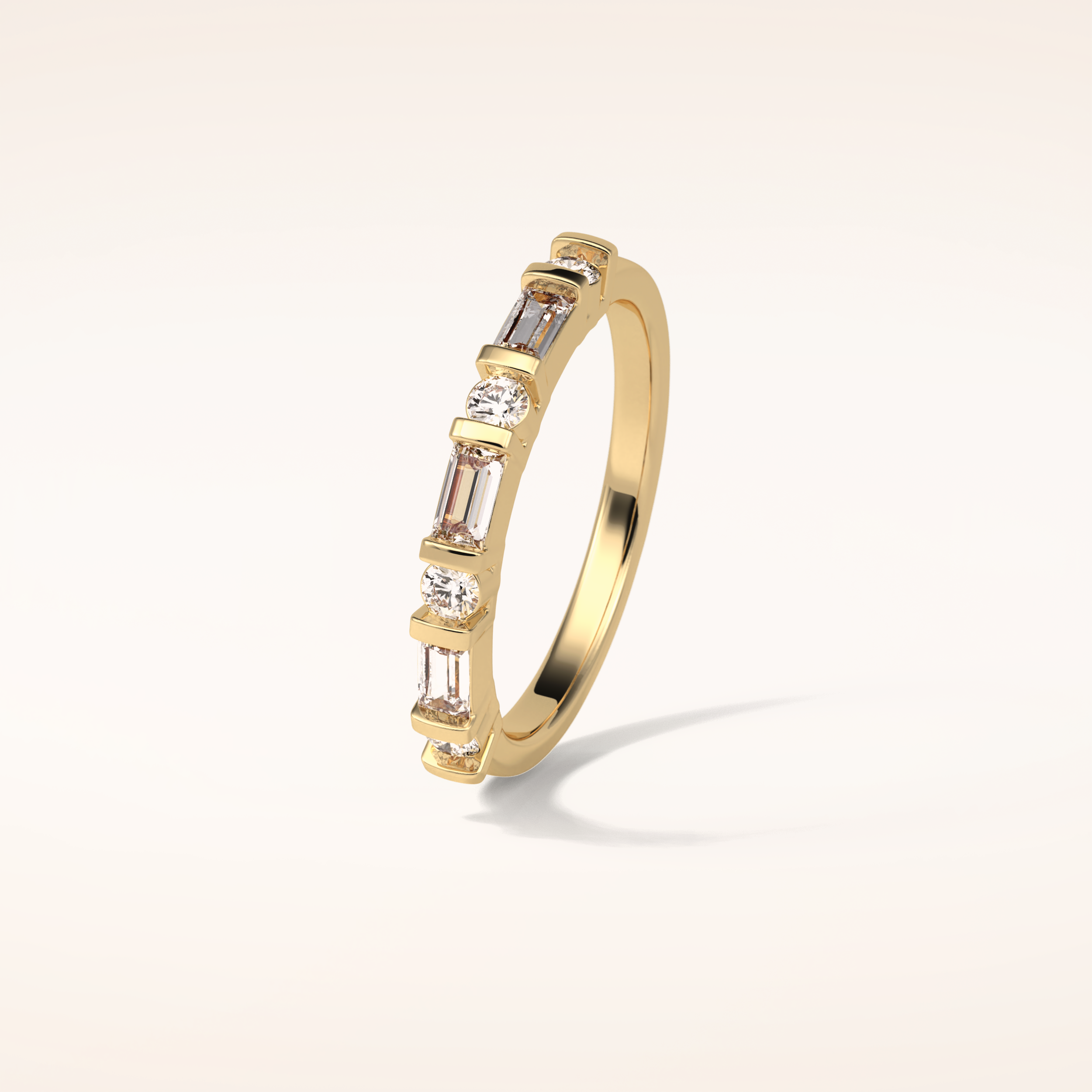 0.42 Baguette & Round Shaped Moissanite Seven Stone Wedding Band