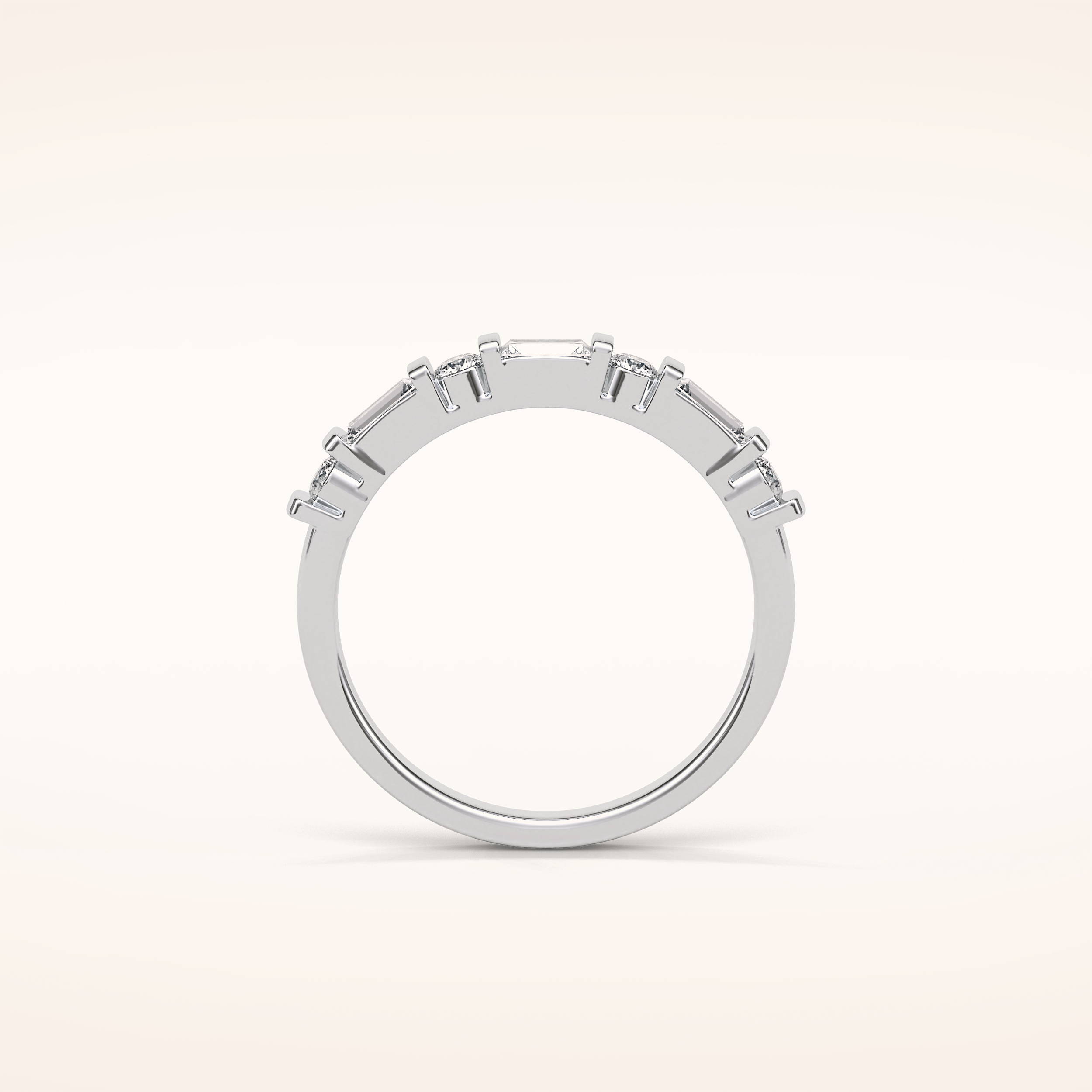 0.42 Baguette & Round Shaped Moissanite Seven Stone Wedding Band