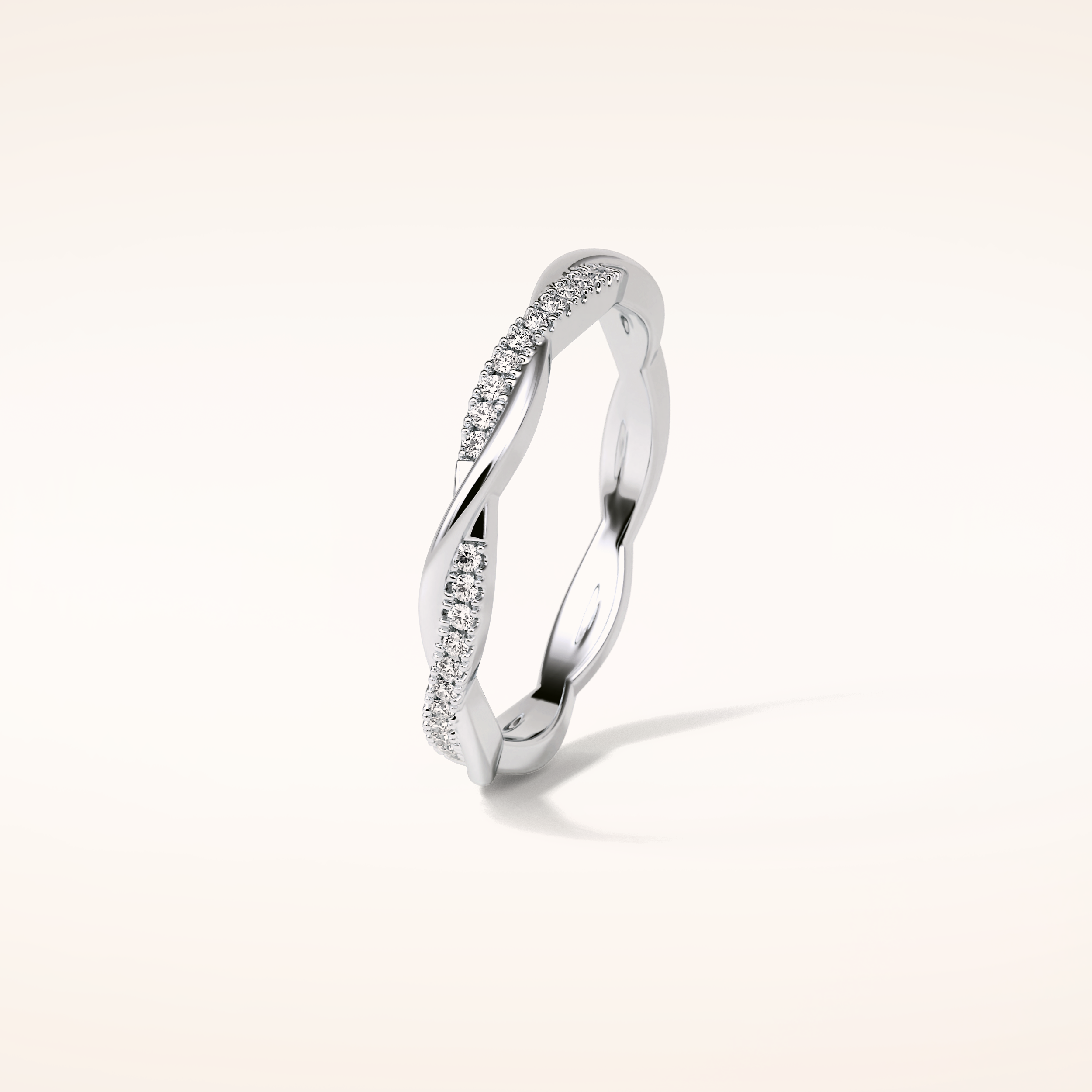 0.16 Round Shaped Moissanite Twisted Shank Wedding Band