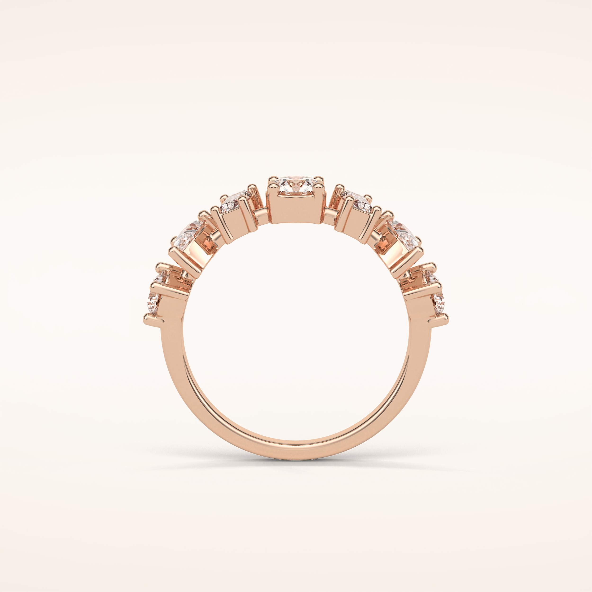 1.4 Pear, Baguette & Round Shaped Moissanite Seven Stone Wedding Band