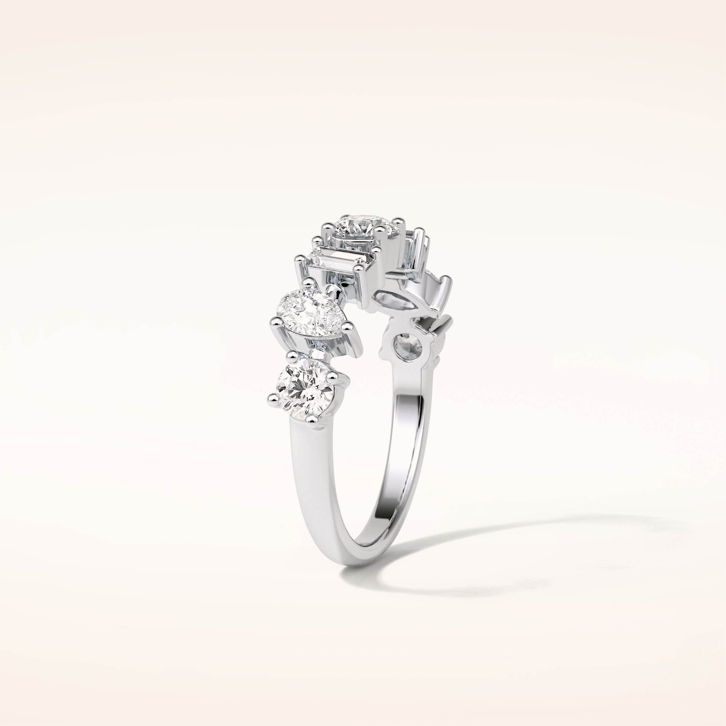1.4 Pear, Baguette & Round Shaped Moissanite Seven Stone Wedding Band