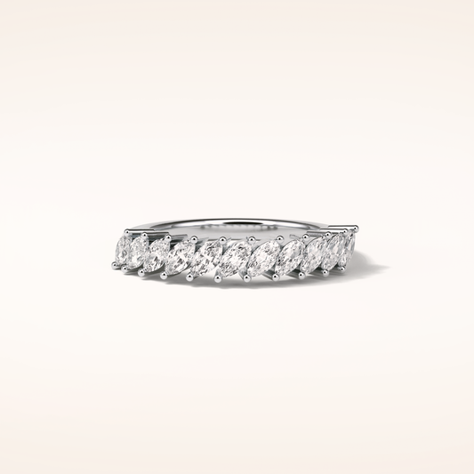 0.78 Marquise Shaped Moissanite Half Eternity Wedding Band