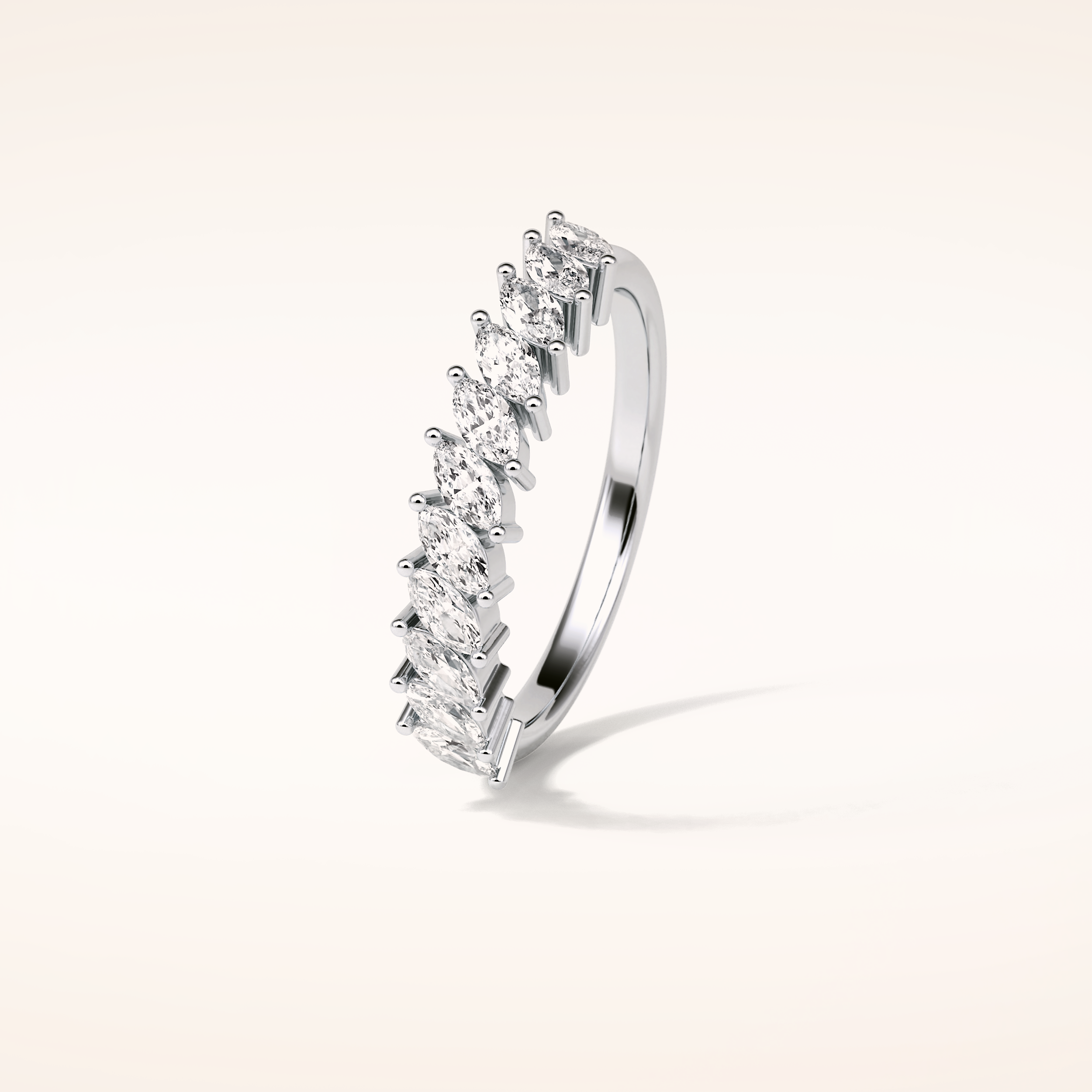 0.78 Marquise Shaped Moissanite Half Eternity Wedding Band