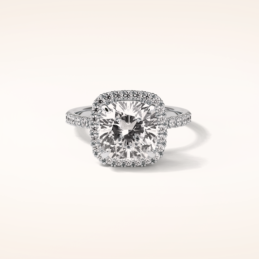 3 CT Cushion Shaped Halo & Pave Moissanite Engagement Ring