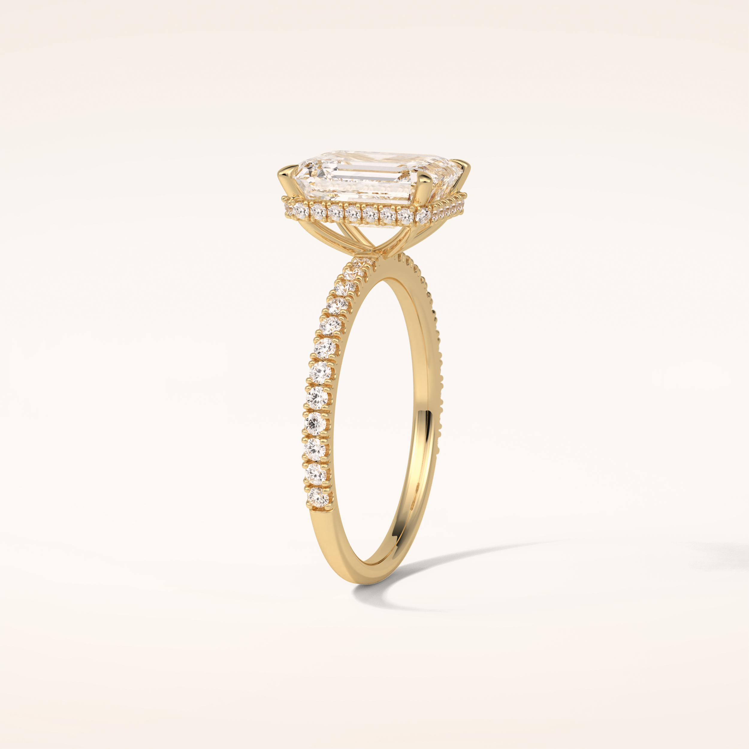 2.30 CT Emerald Shaped Pave Moissanite Engagement Ring