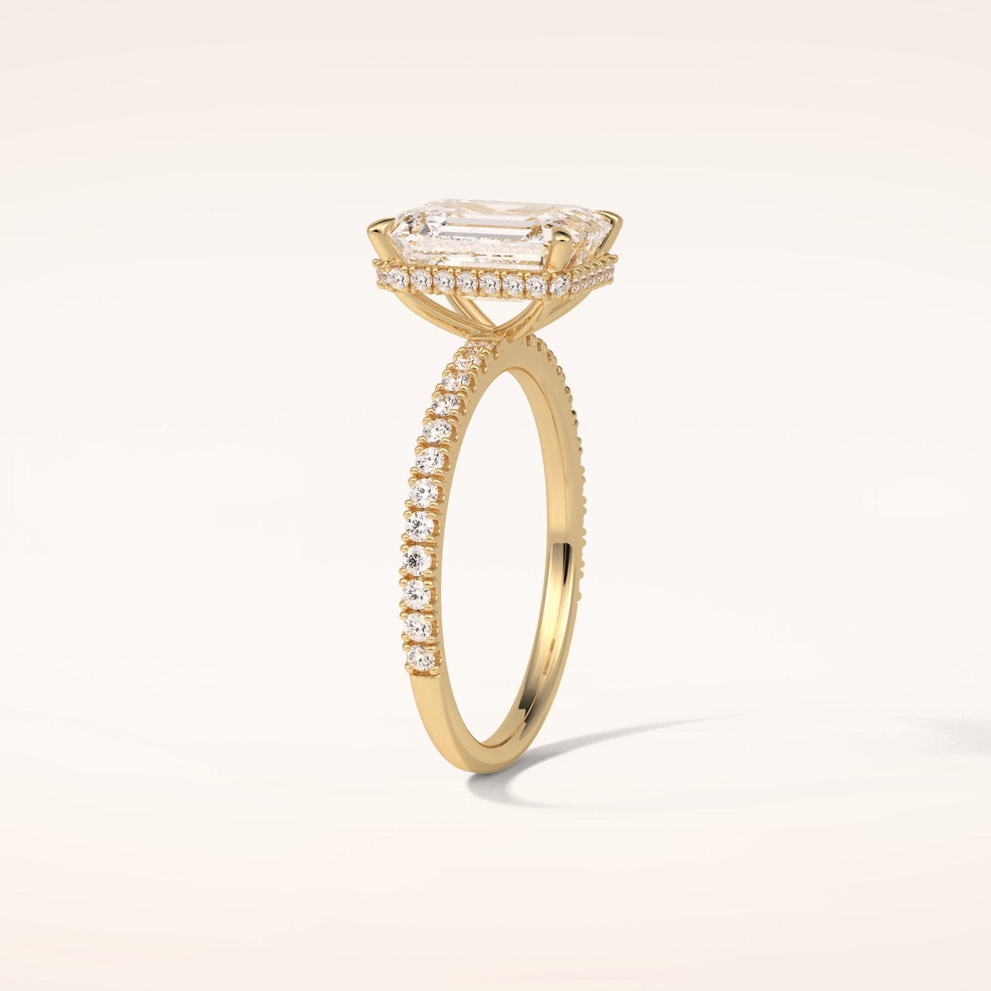 2.30 CT Emerald Shaped Pave Moissanite Engagement Ring