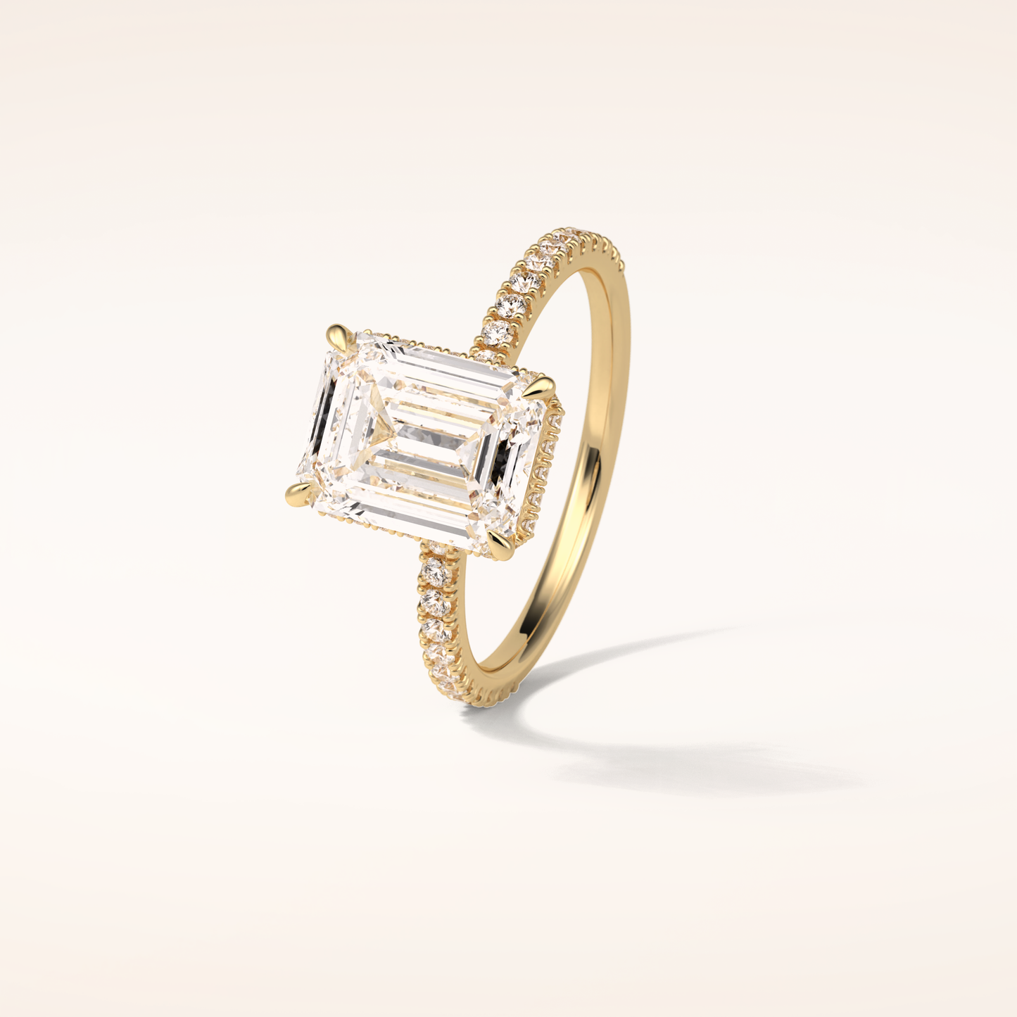 2.30 CT Emerald Shaped Pave Moissanite Engagement Ring