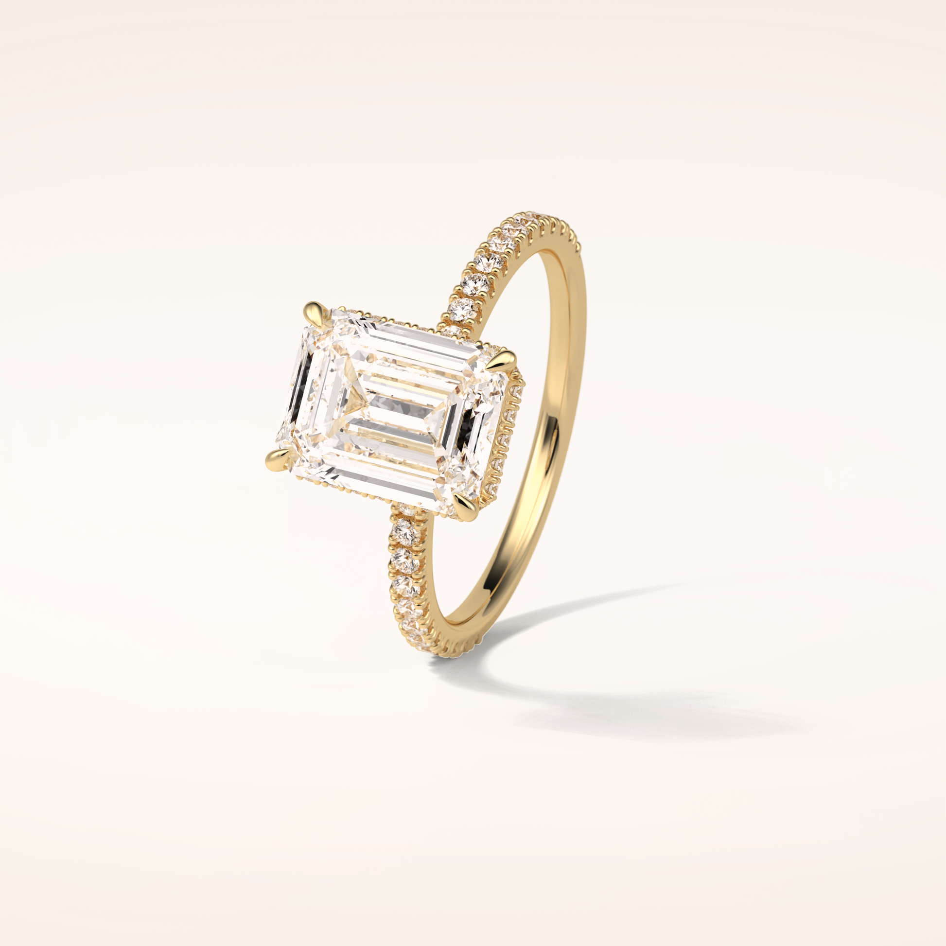 2.30 CT Emerald Shaped Pave Moissanite Engagement Ring