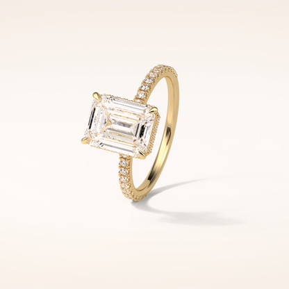 2.30 CT Emerald Shaped Pave Moissanite Engagement Ring