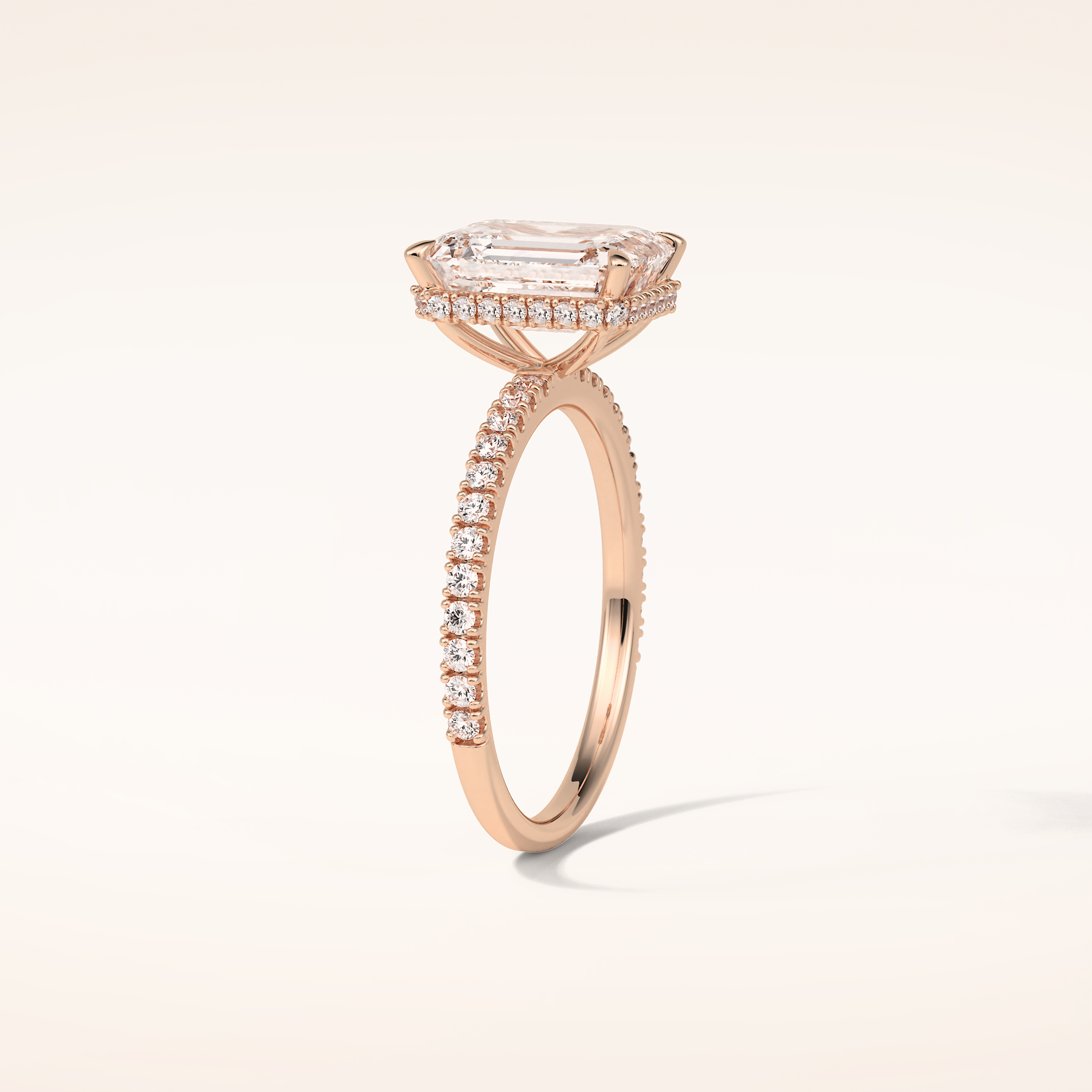 2.30 CT Emerald Shaped Pave Moissanite Engagement Ring