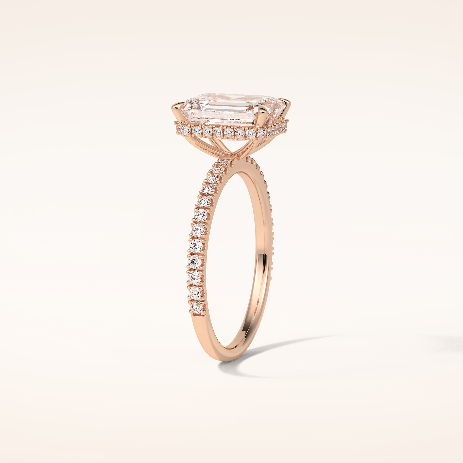 2.30 CT Emerald Shaped Pave Moissanite Engagement Ring