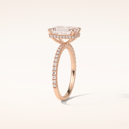 2.30 CT Emerald Shaped Pave Moissanite Engagement Ring