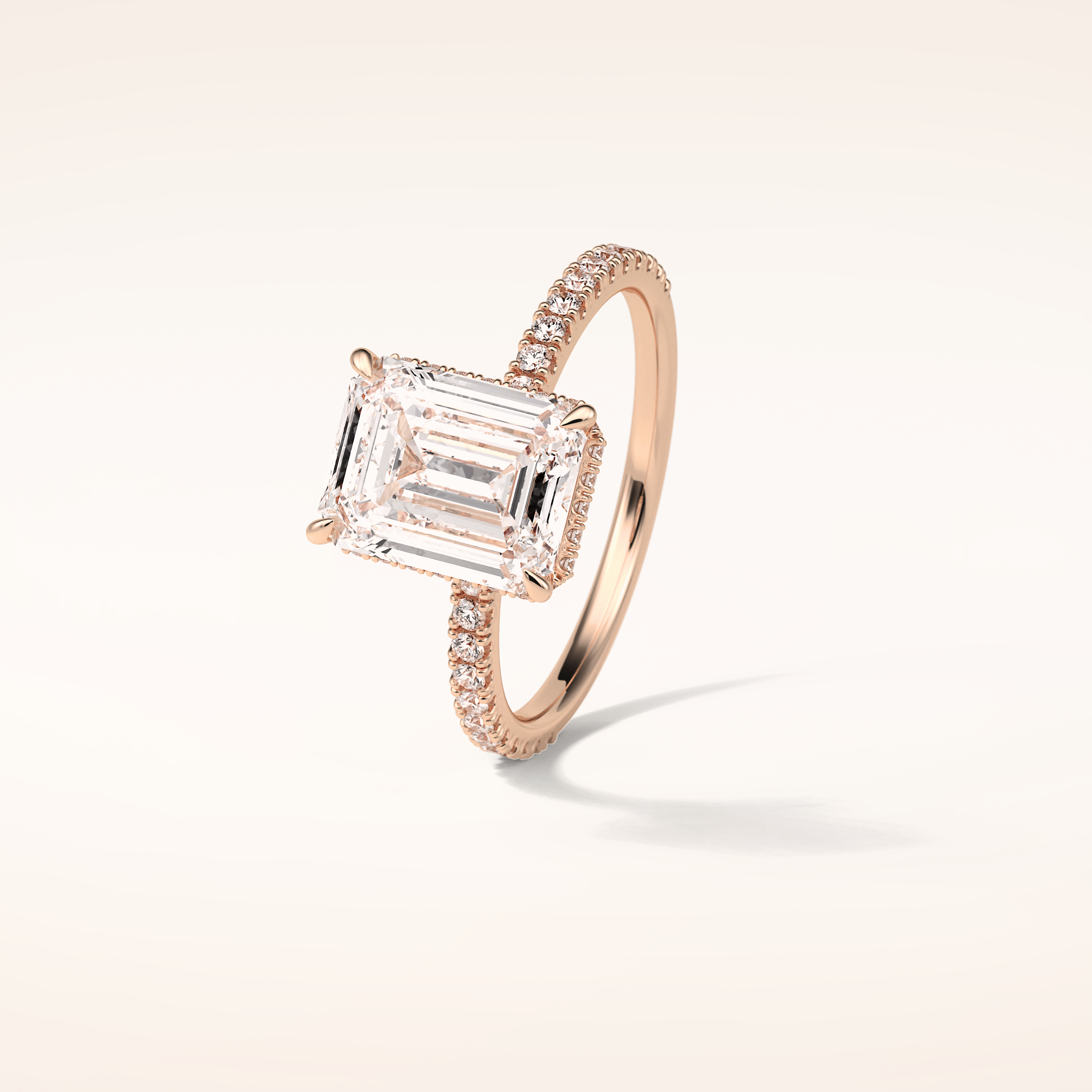 2.30 CT Emerald Shaped Pave Moissanite Engagement Ring