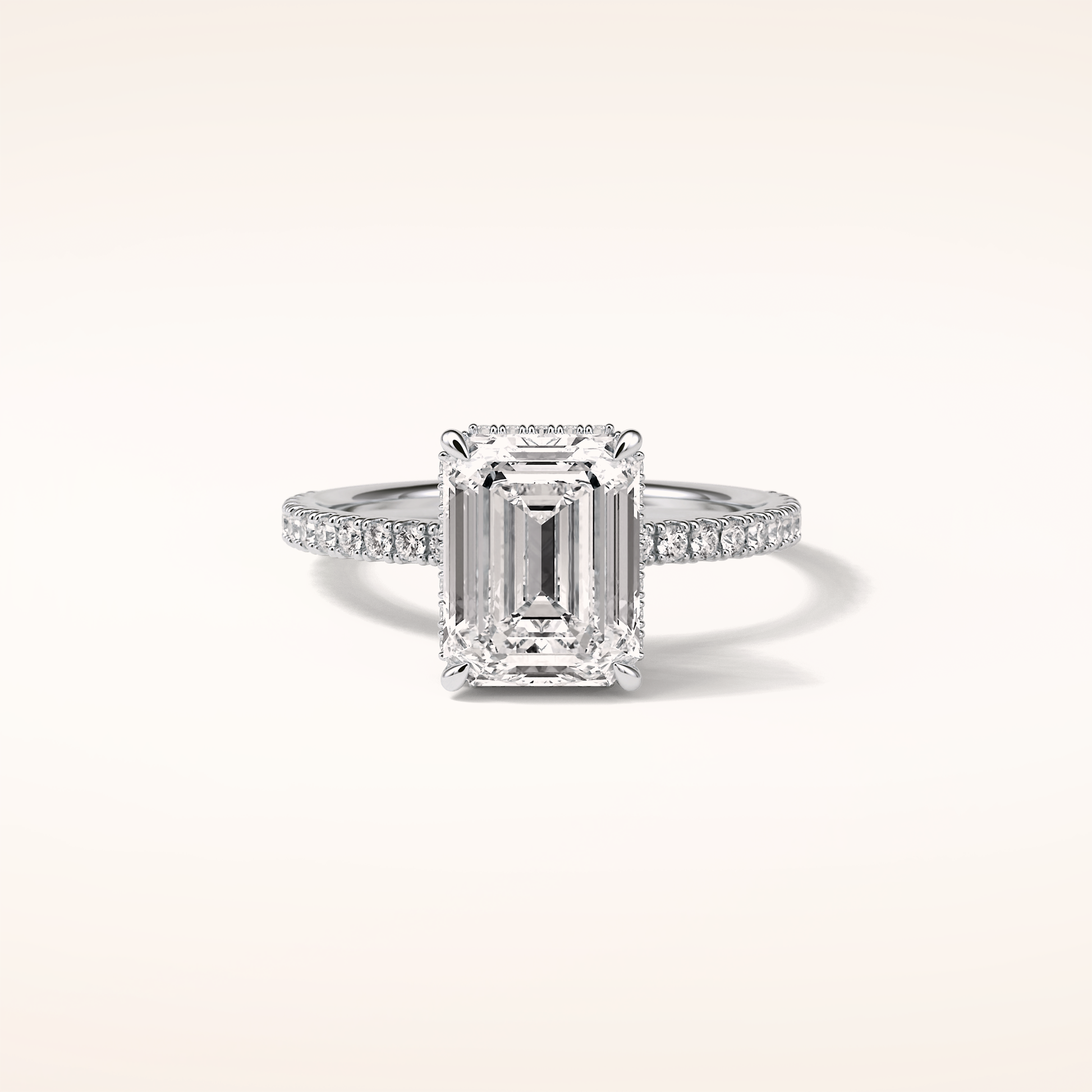 2.30 CT Emerald Shaped Pave Moissanite Engagement Ring