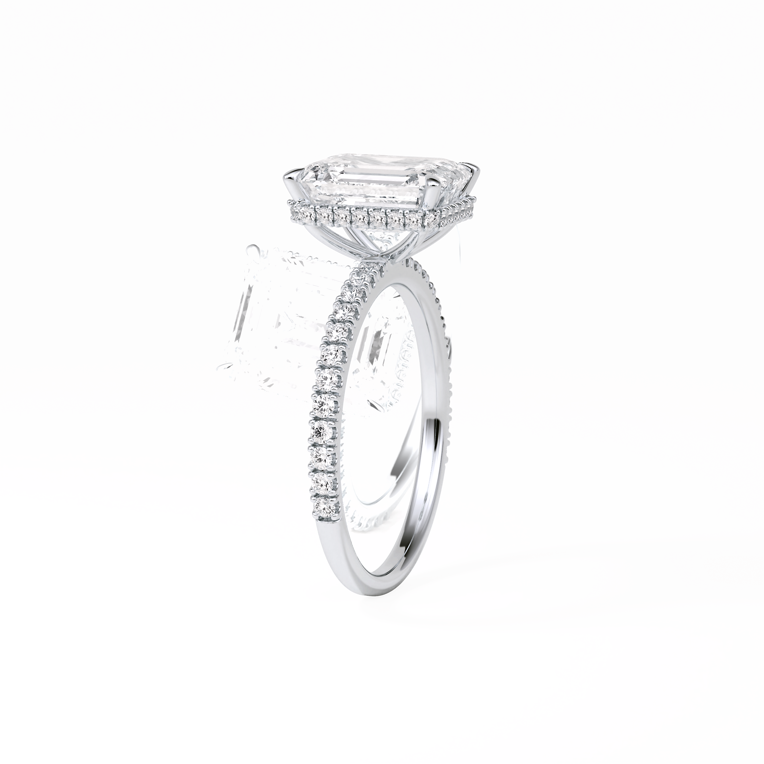 Emerald Hidden Halo & Pave Lab Grown Diamond Engagement Ring