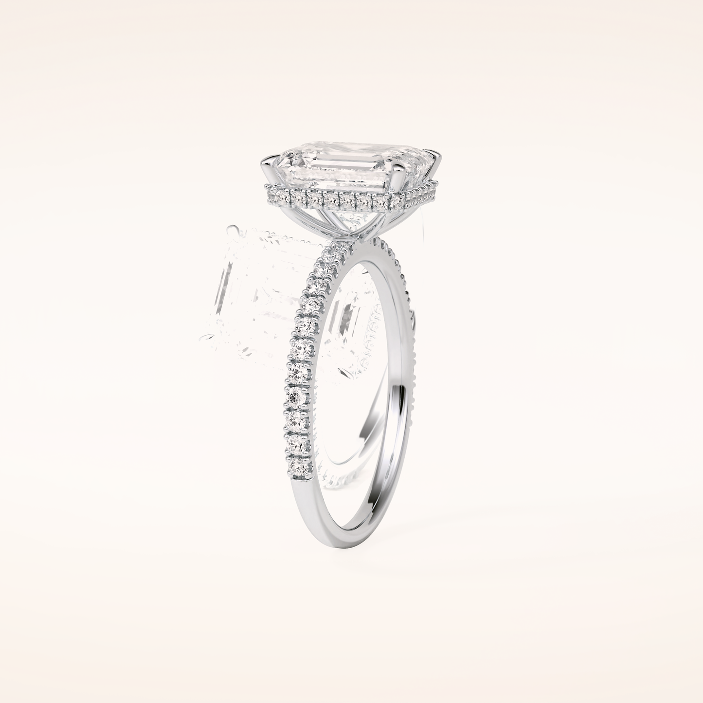 2.30 CT Emerald Shaped Pave Moissanite Engagement Ring