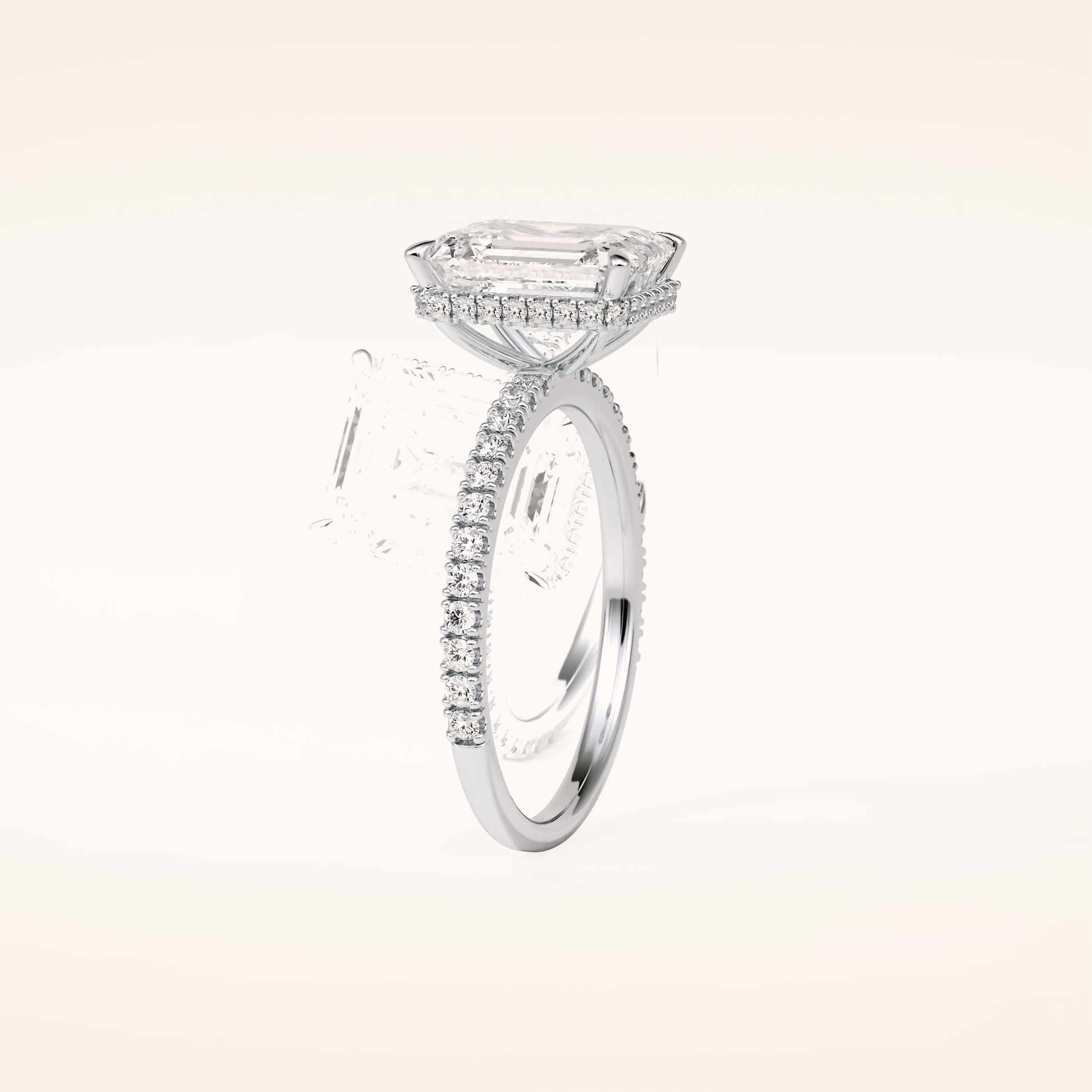 2.30 CT Emerald Shaped Pave Moissanite Engagement Ring