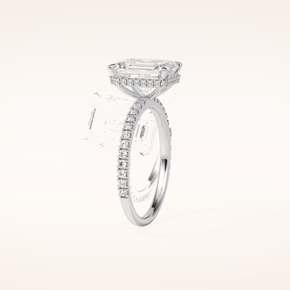 2.30 CT Emerald Shaped Pave Moissanite Engagement Ring