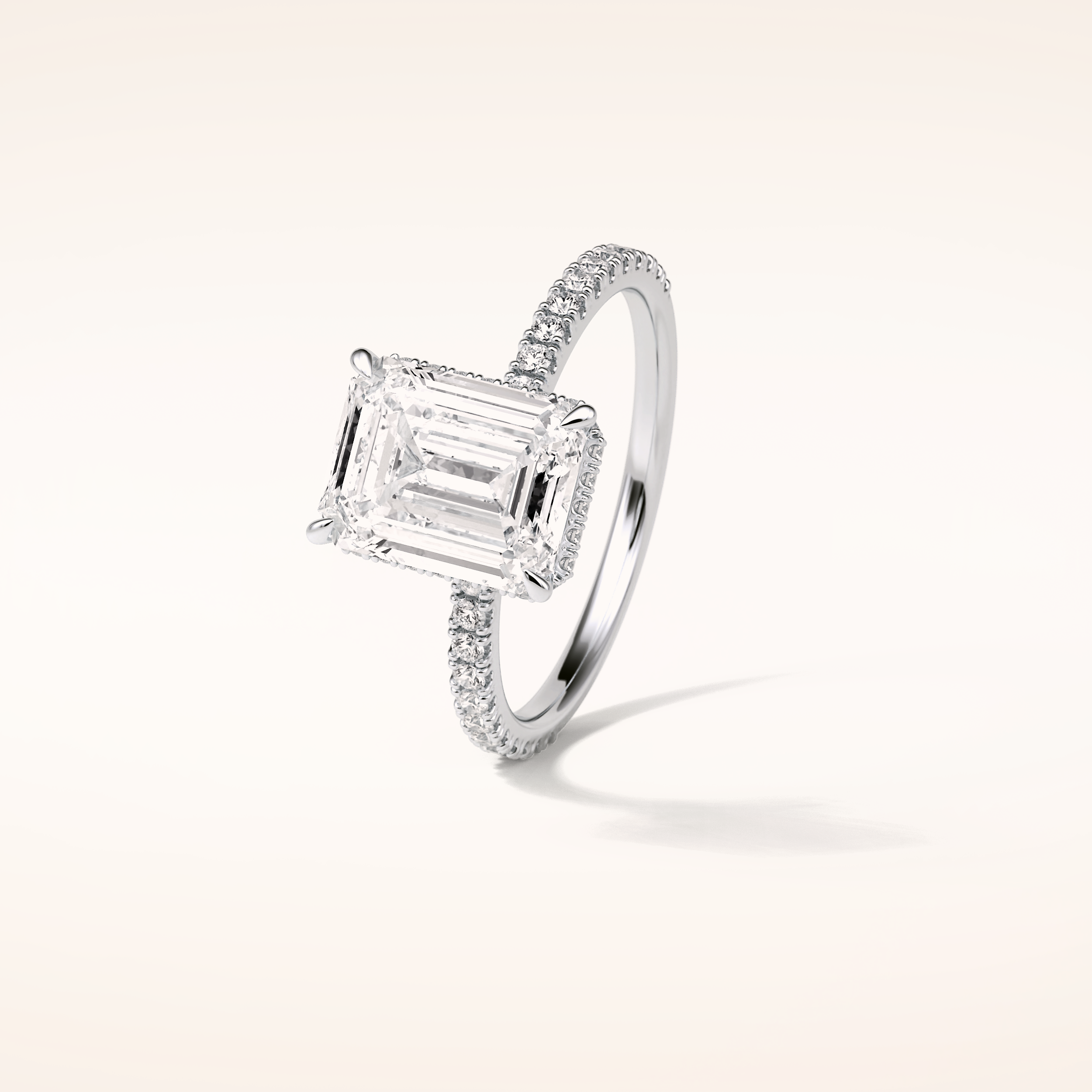 2.30 CT Emerald Shaped Pave Moissanite Engagement Ring