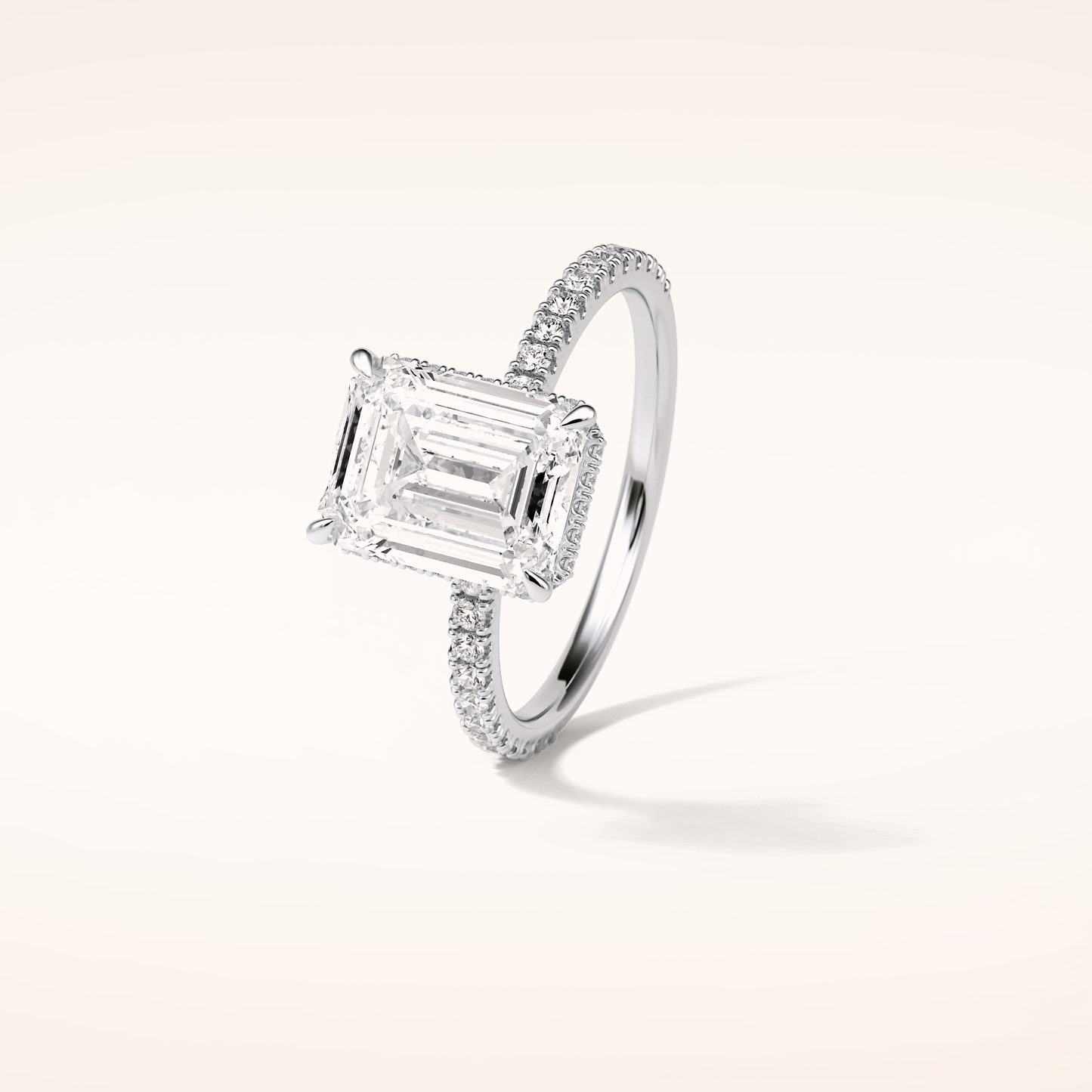 2.30 CT Emerald Shaped Pave Moissanite Engagement Ring