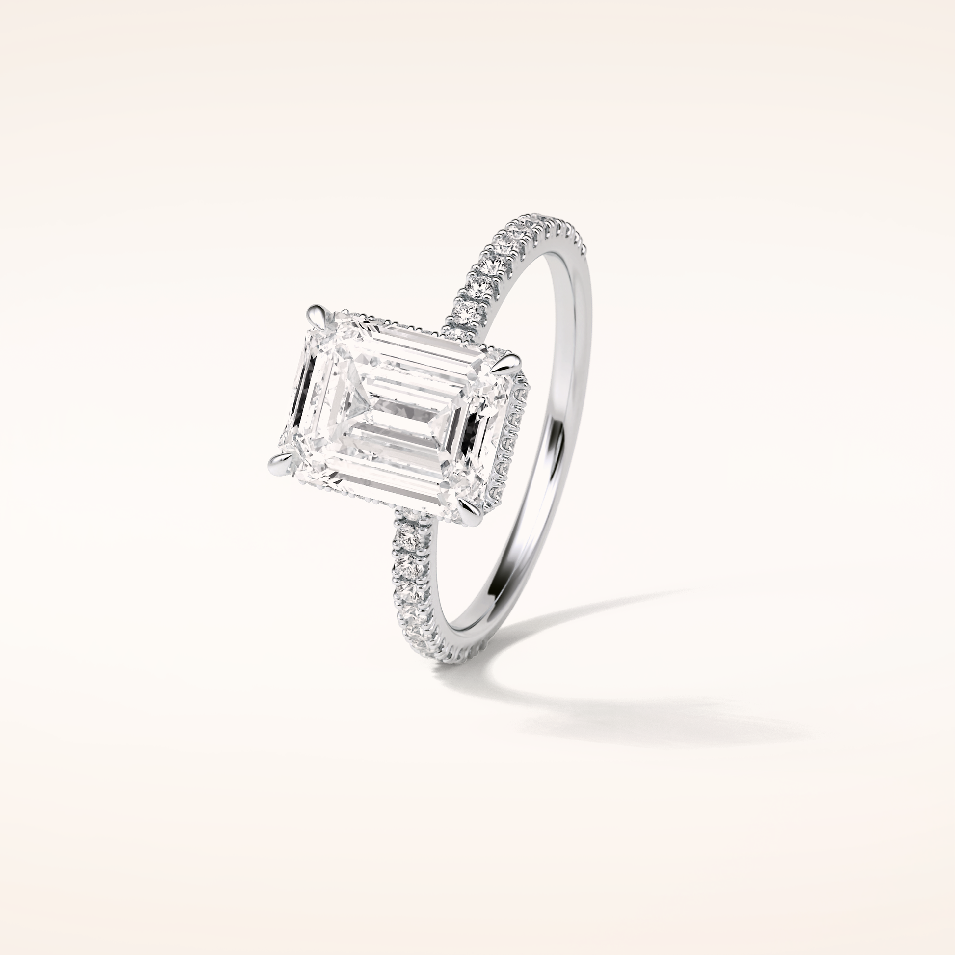 2.30 CT Emerald Shaped Pave Moissanite Engagement Ring