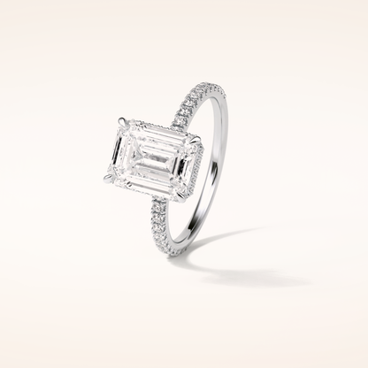 2.30 CT Emerald Shaped Pave Moissanite Engagement Ring