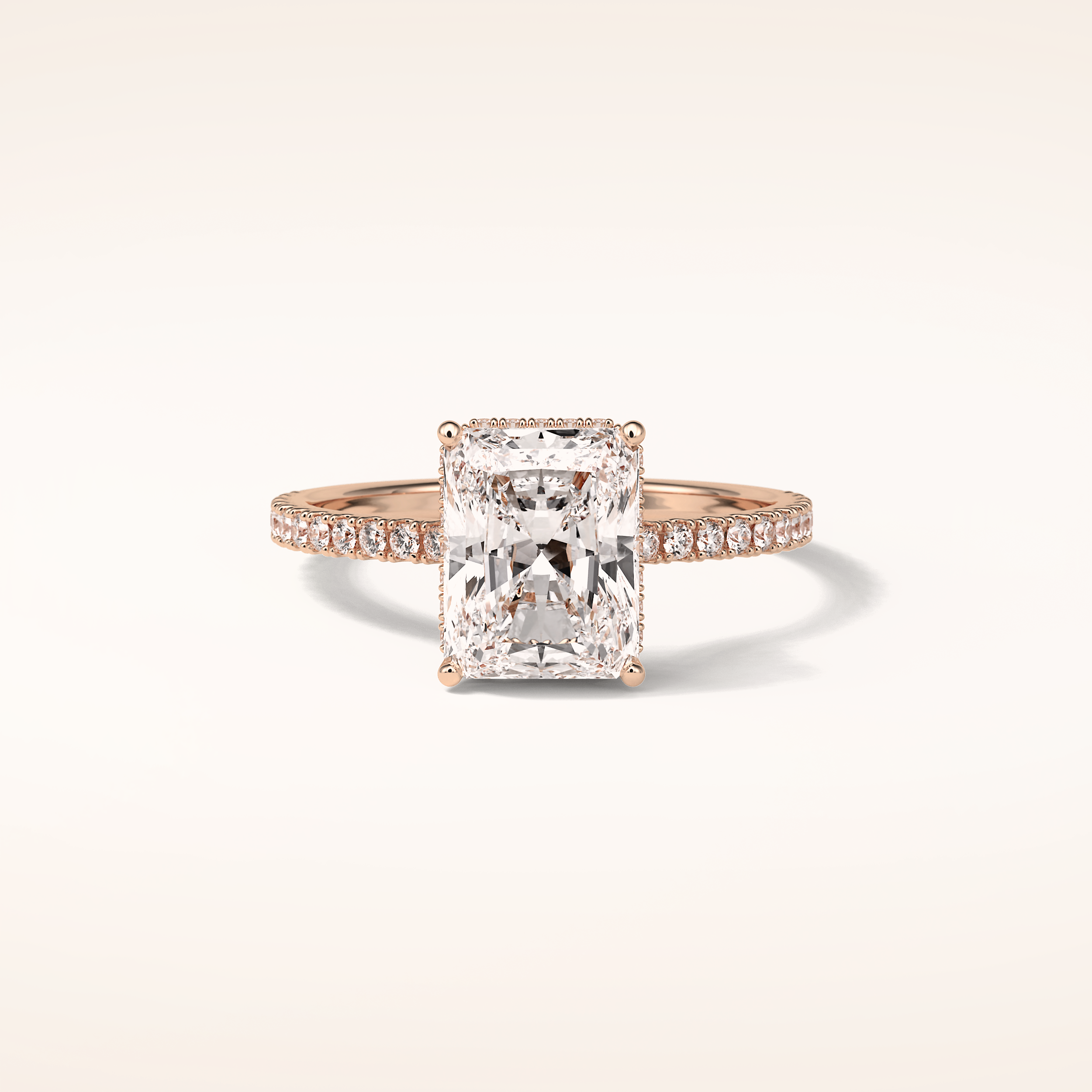 2.43 CT Radiant Shaped Pave Moissanite Engagement Ring