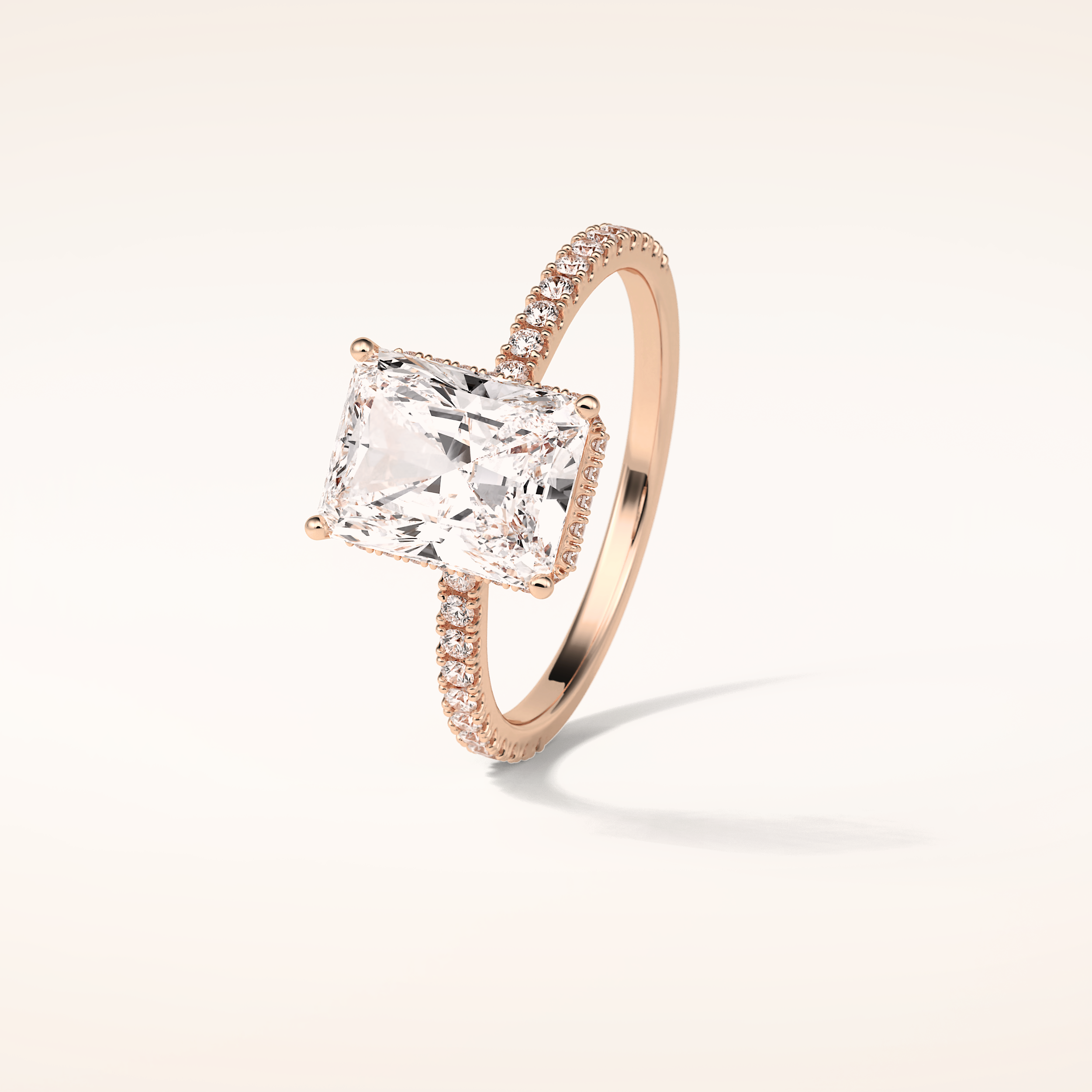 2.43 CT Radiant Shaped Pave Moissanite Engagement Ring