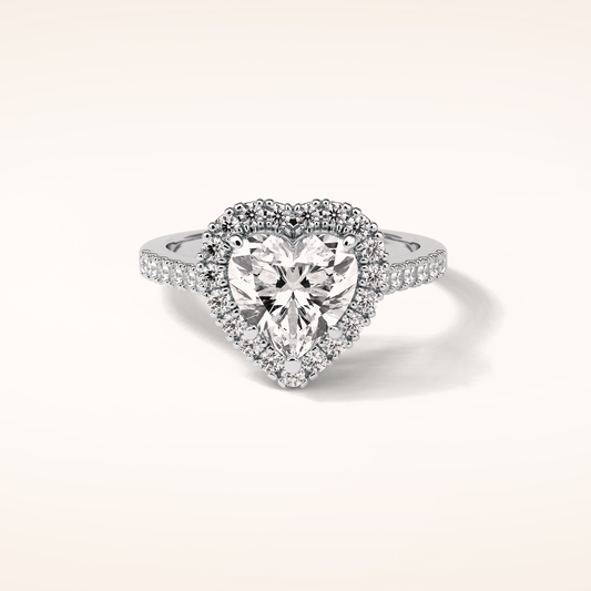 2 CT Heart Shaped Halo & Pave Moissanite Engagement Ring