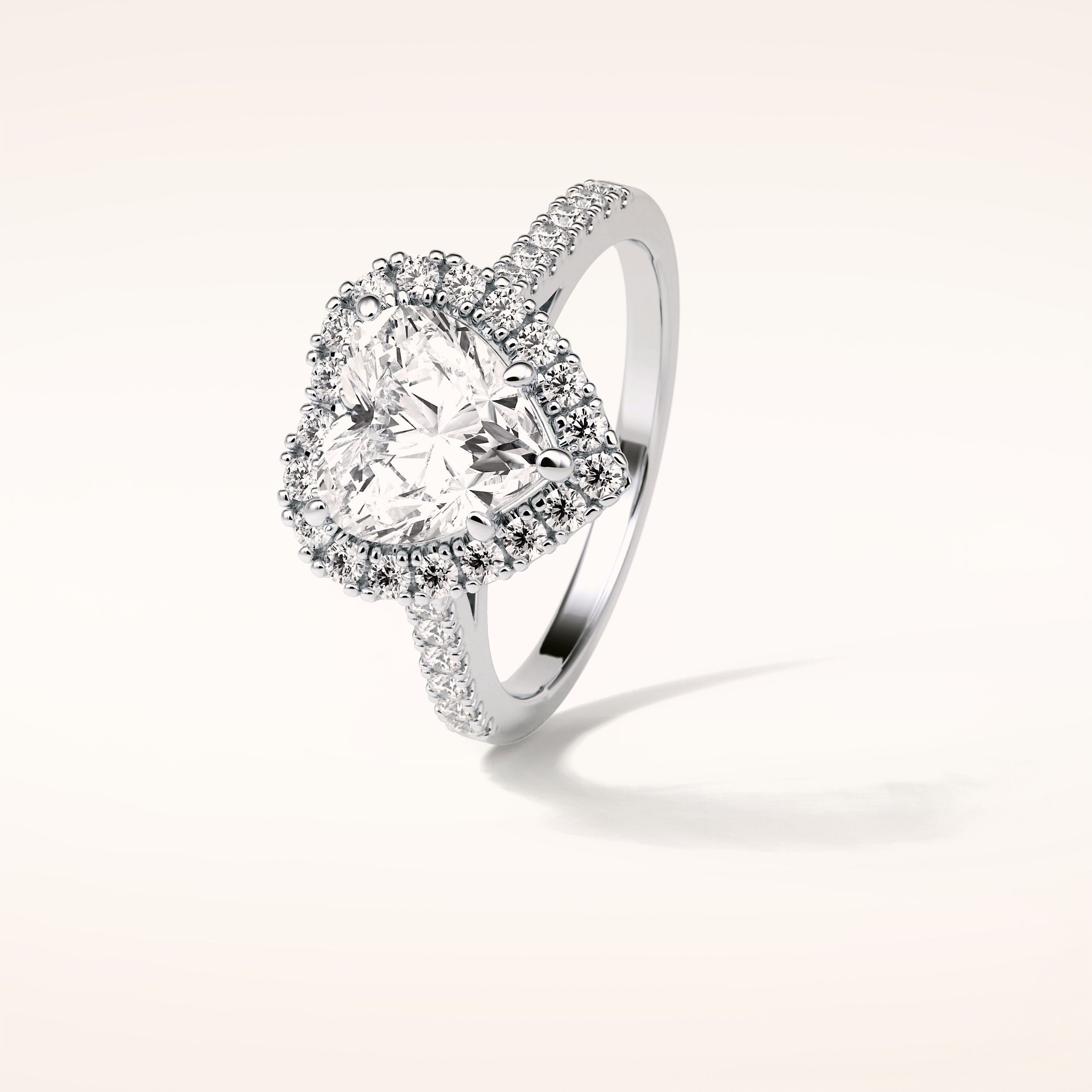 2 CT Heart Shaped Halo & Pave Moissanite Engagement Ring