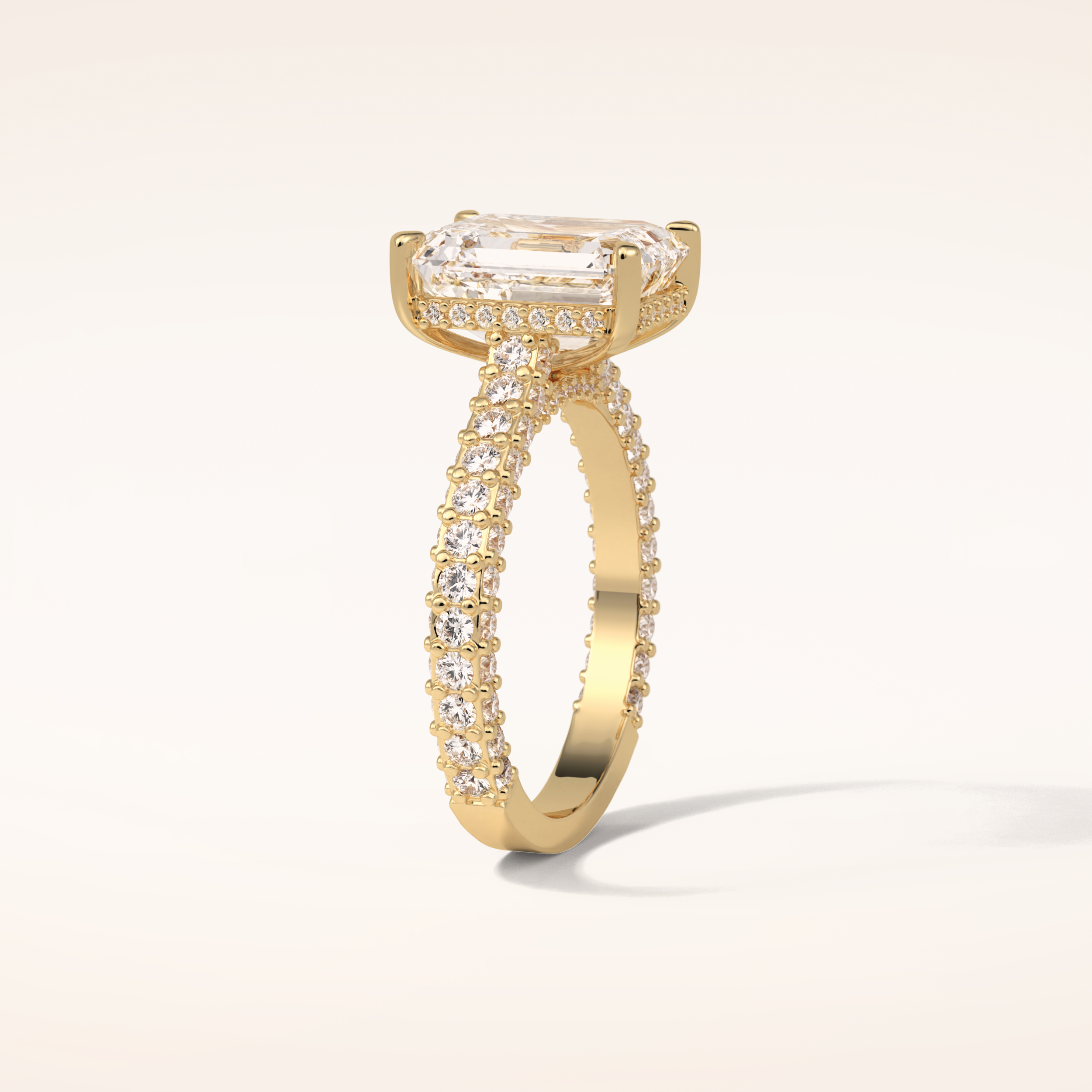 3.24 CT Emerald Shaped Pave Moissanite Engagement Ring