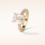 3.24 CT Emerald Shaped Pave Moissanite Engagement Ring