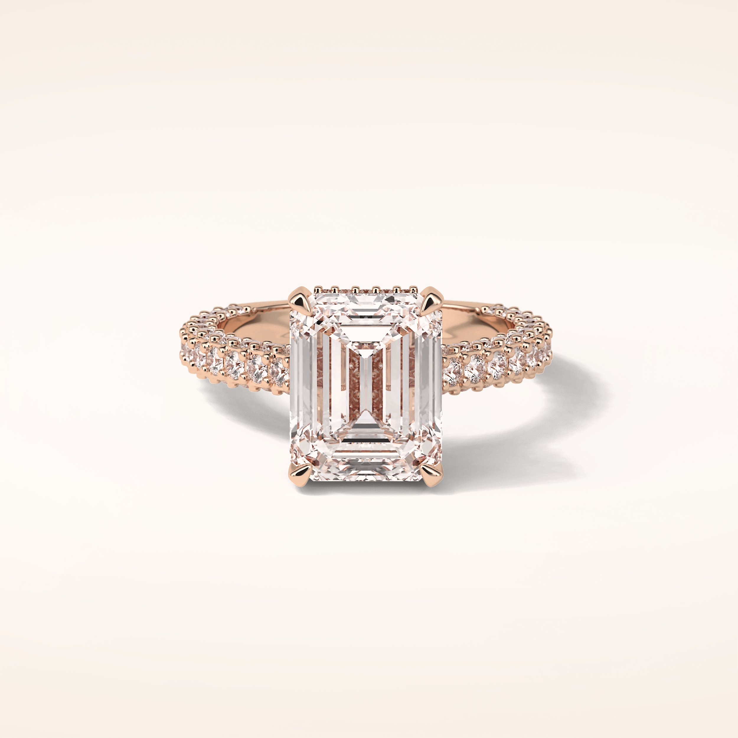 3.24 CT Emerald Shaped Pave Moissanite Engagement Ring