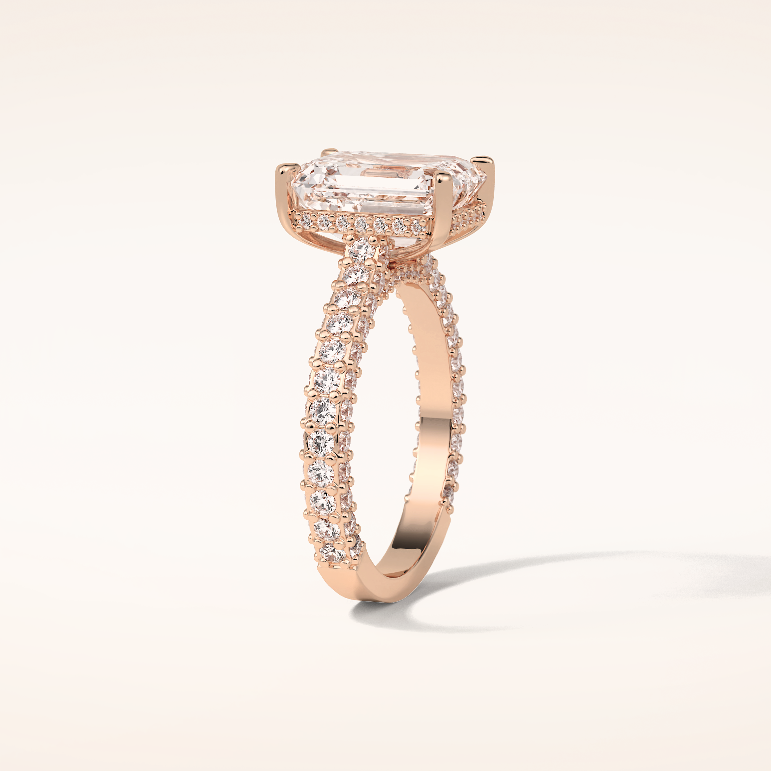 3.24 CT Emerald Shaped Pave Moissanite Engagement Ring