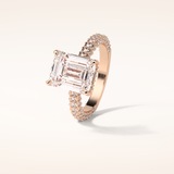 3.24 CT Emerald Shaped Pave Moissanite Engagement Ring