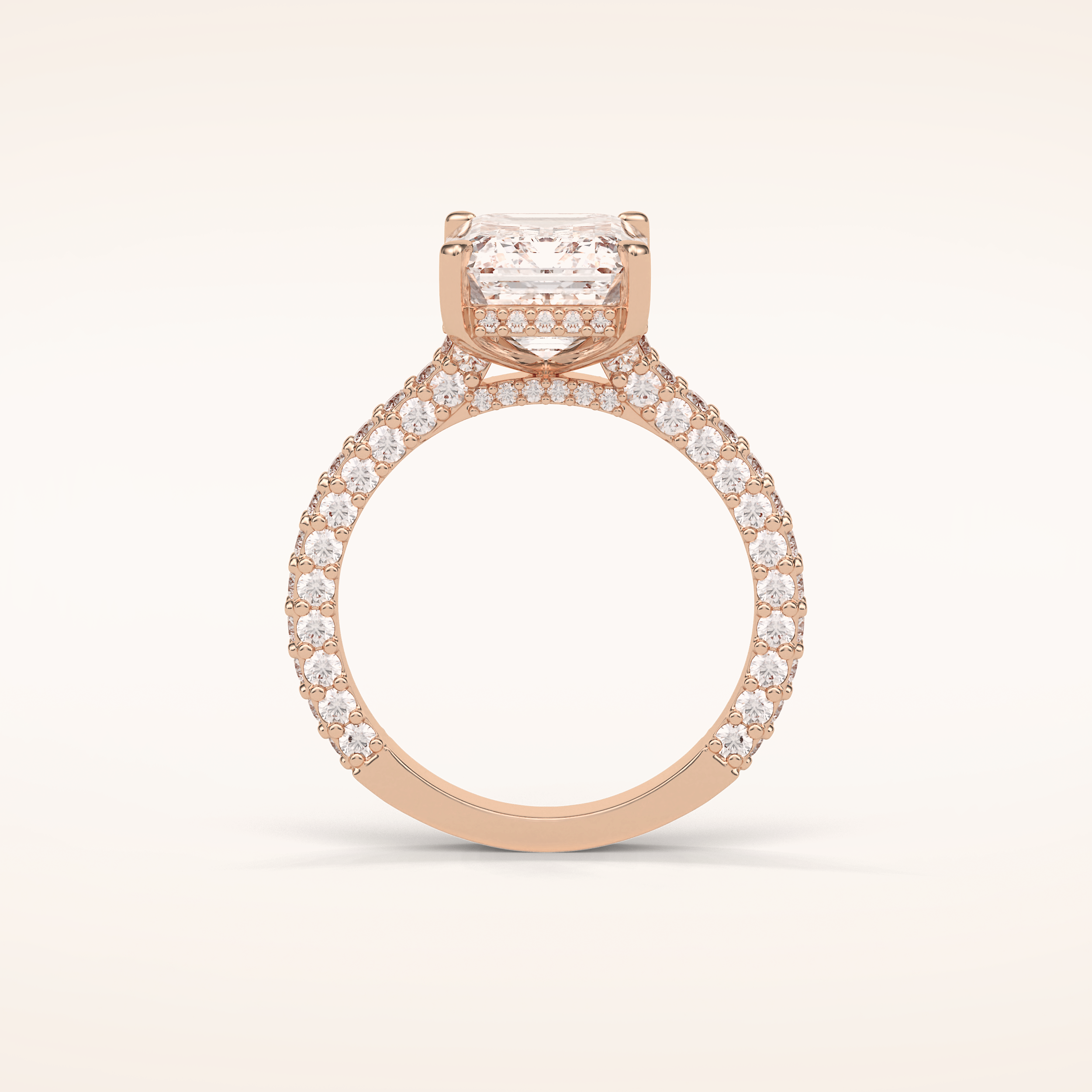 3.24 CT Emerald Shaped Pave Moissanite Engagement Ring