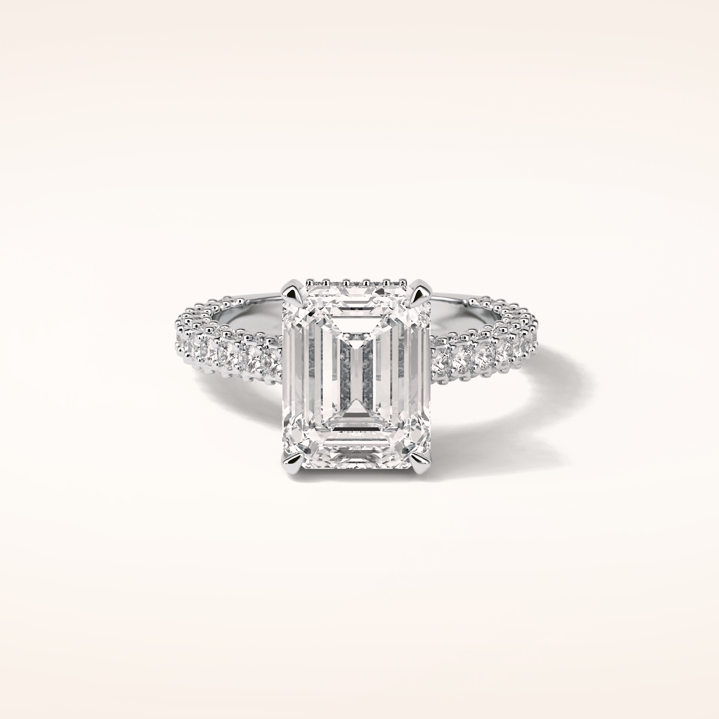 3.24 CT Emerald Shaped Pave Moissanite Engagement Ring