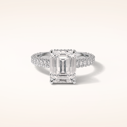 3.24 CT Emerald Shaped Pave Moissanite Engagement Ring